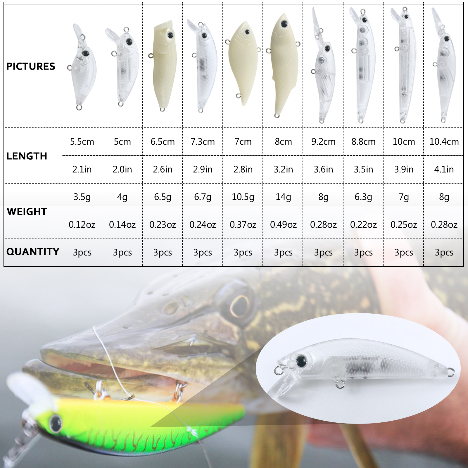 FREE FISHSH Unpainted Lures Kit,30pcs/Lot Fishing Hard Baits,Mixed Minnows VIB Crankbaits Popper,DIY Blank Artificial Fish Baits