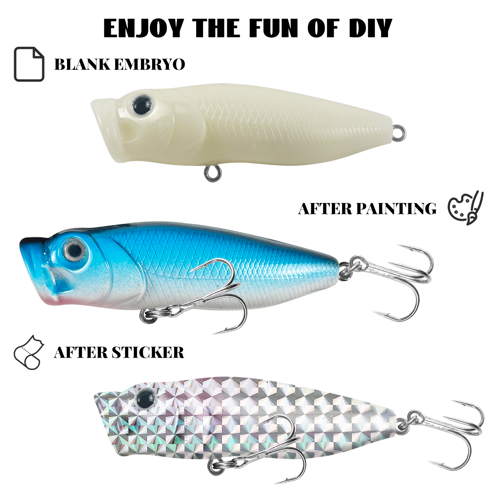 FREE FISHSH Unpainted Lures Kit,30pcs/Lot Fishing Hard Baits,Mixed Minnows VIB Crankbaits Popper,DIY Blank Artificial Fish Baits
