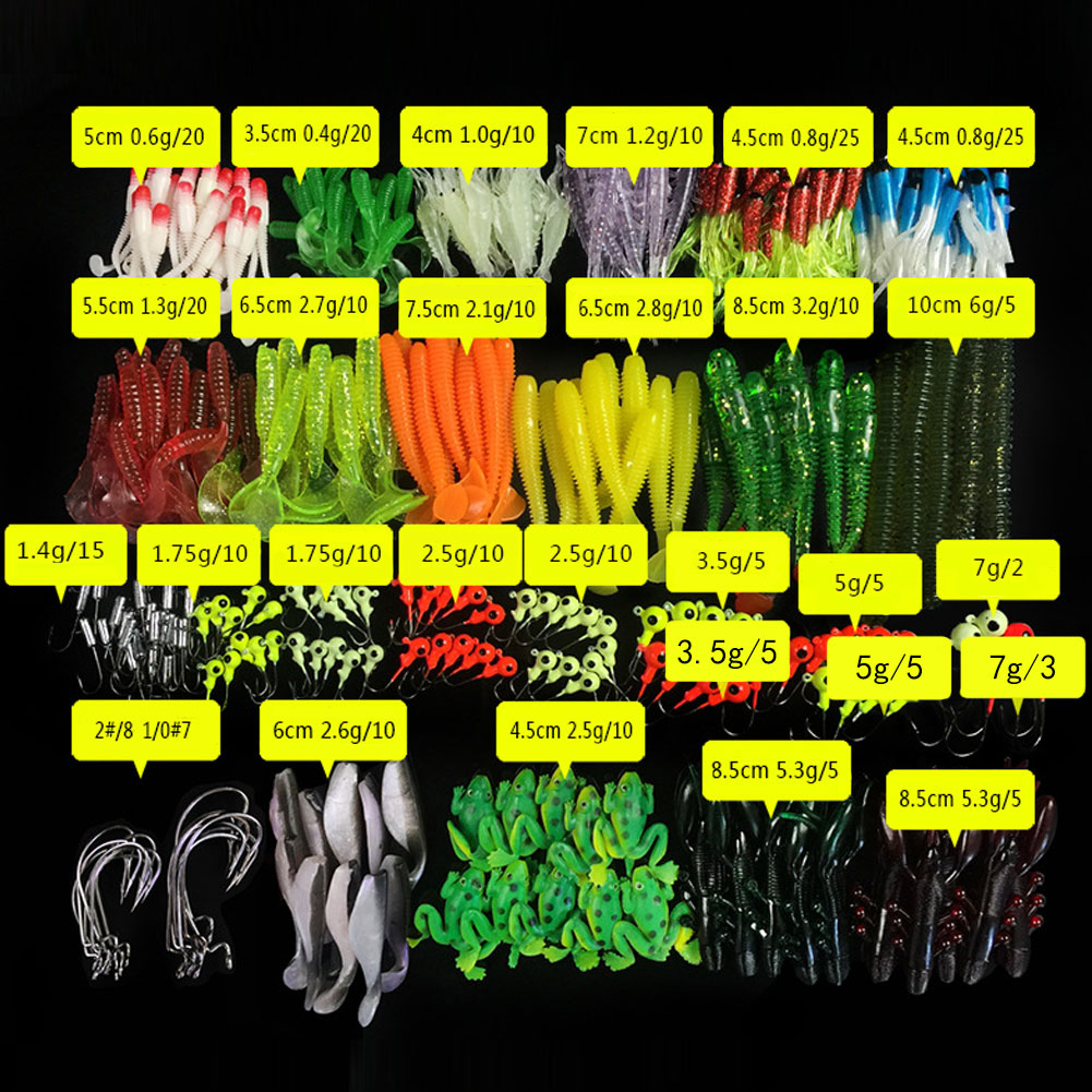 FREE FISHER 301pcs Assorted Bass Soft Fishing Lure Kit Mixed Wrom Shrimps Baits Jigs Lead Head Hooks Fishing Tackle Box for Saltwater/Freshwater