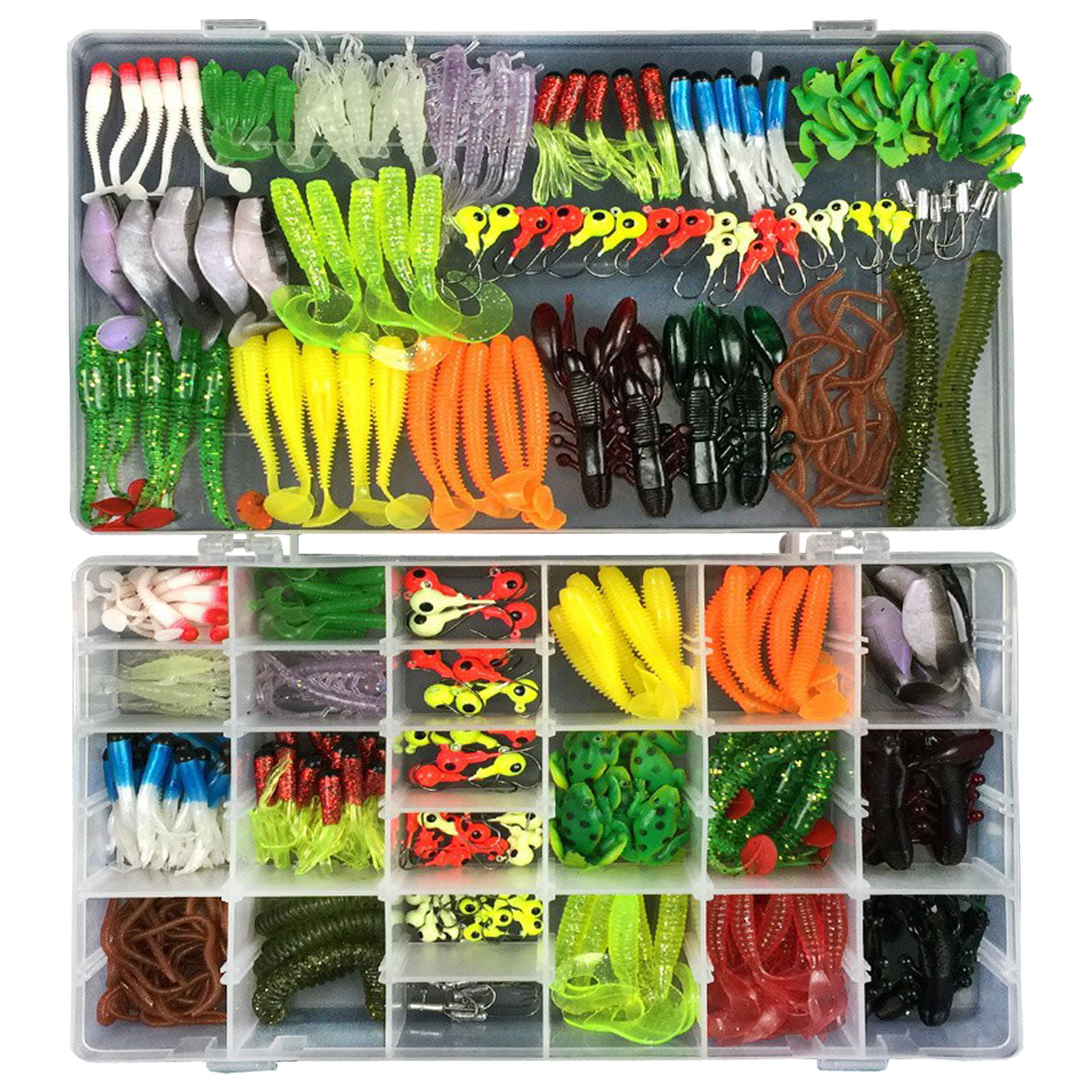 FREE FISHER 301pcs Assorted Bass Soft Fishing Lure Kit Mixed Wrom Shrimps Baits Jigs Lead Head Hooks Fishing Tackle Box for Saltwater/Freshwater