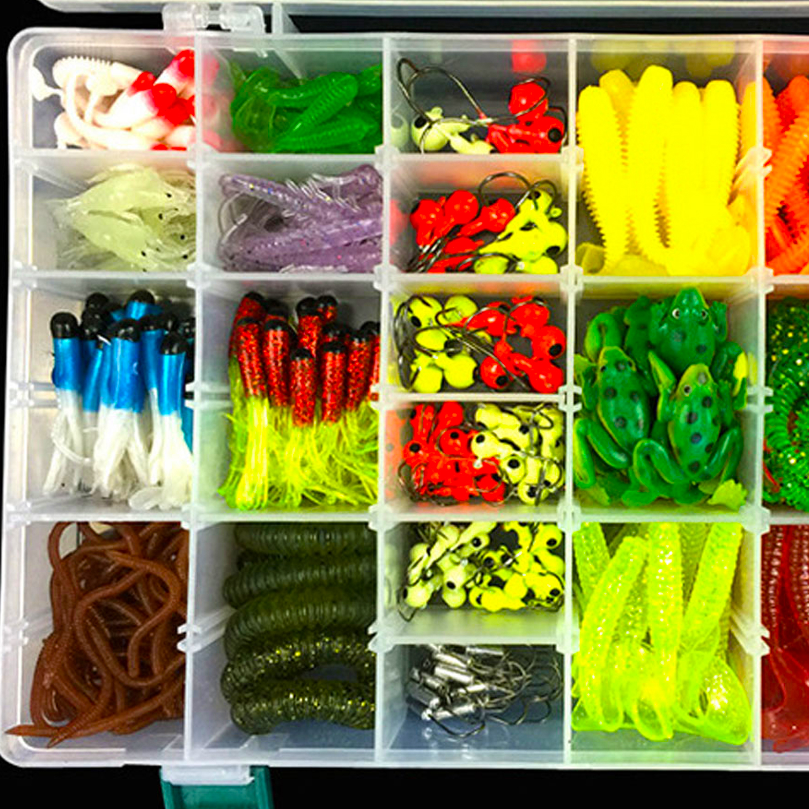 FREE FISHER 301pcs Assorted Bass Soft Fishing Lure Kit Mixed Wrom Shrimps Baits Jigs Lead Head Hooks Fishing Tackle Box for Saltwater/Freshwater