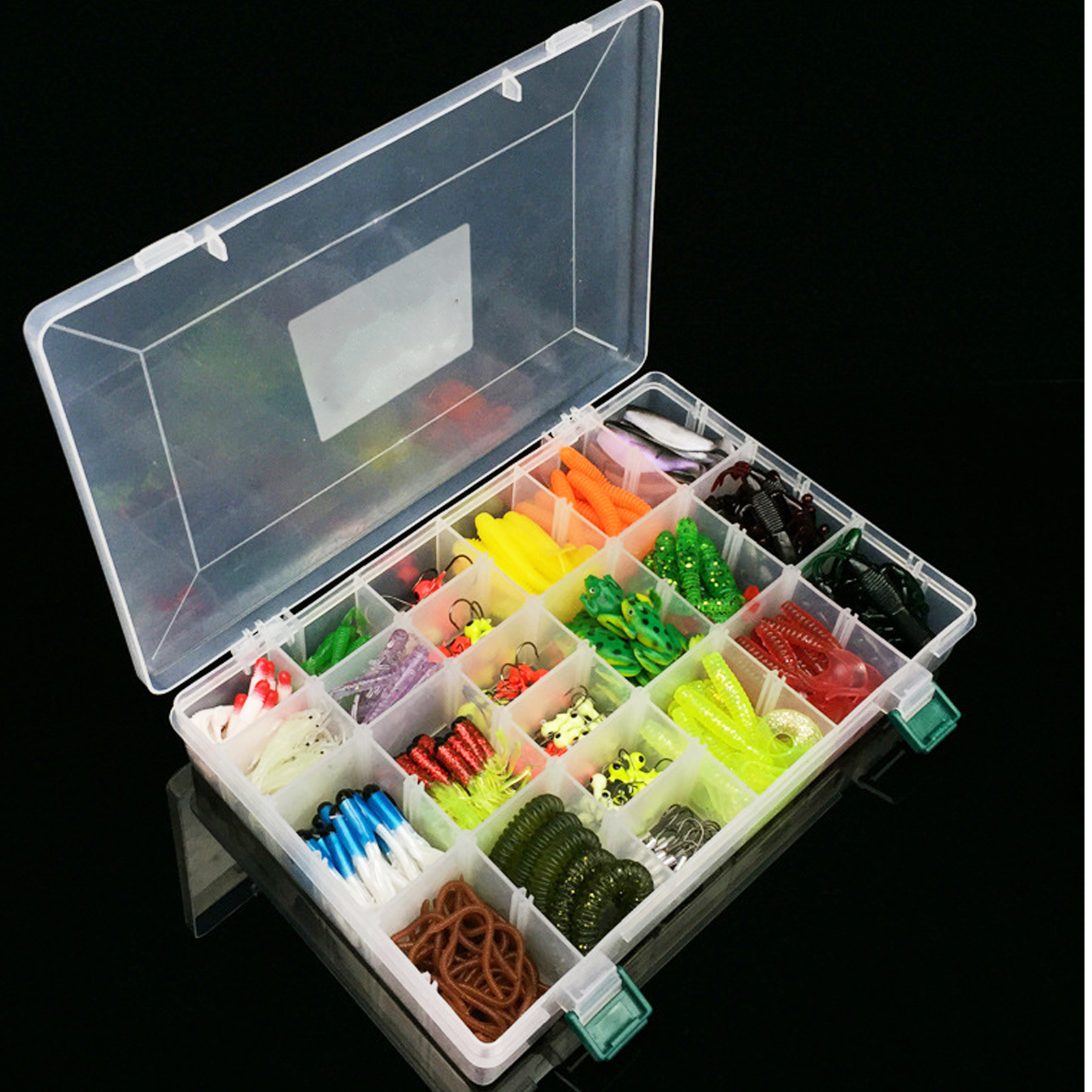 FREE FISHER 301pcs Assorted Bass Soft Fishing Lure Kit Mixed Wrom Shrimps Baits Jigs Lead Head Hooks Fishing Tackle Box for Saltwater/Freshwater