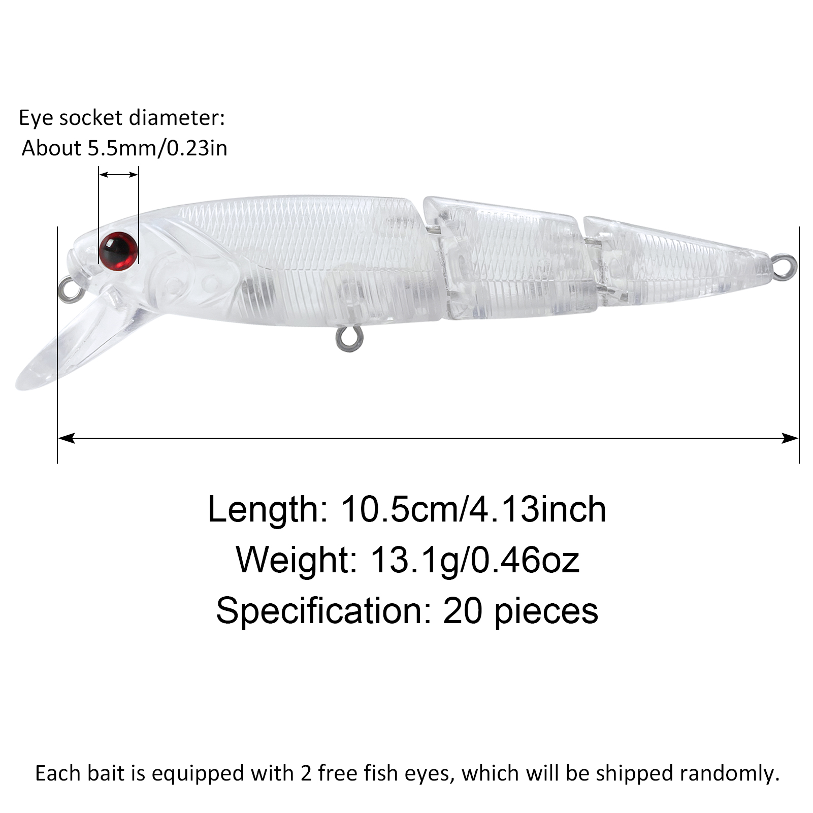 20pcs/Lot Fishing Unpainted Lures Multi-Section Minnows DIY Blank Transparent Bait Embryo 10.5cm 13.1g Rattles Artificial ABS Hard Baits