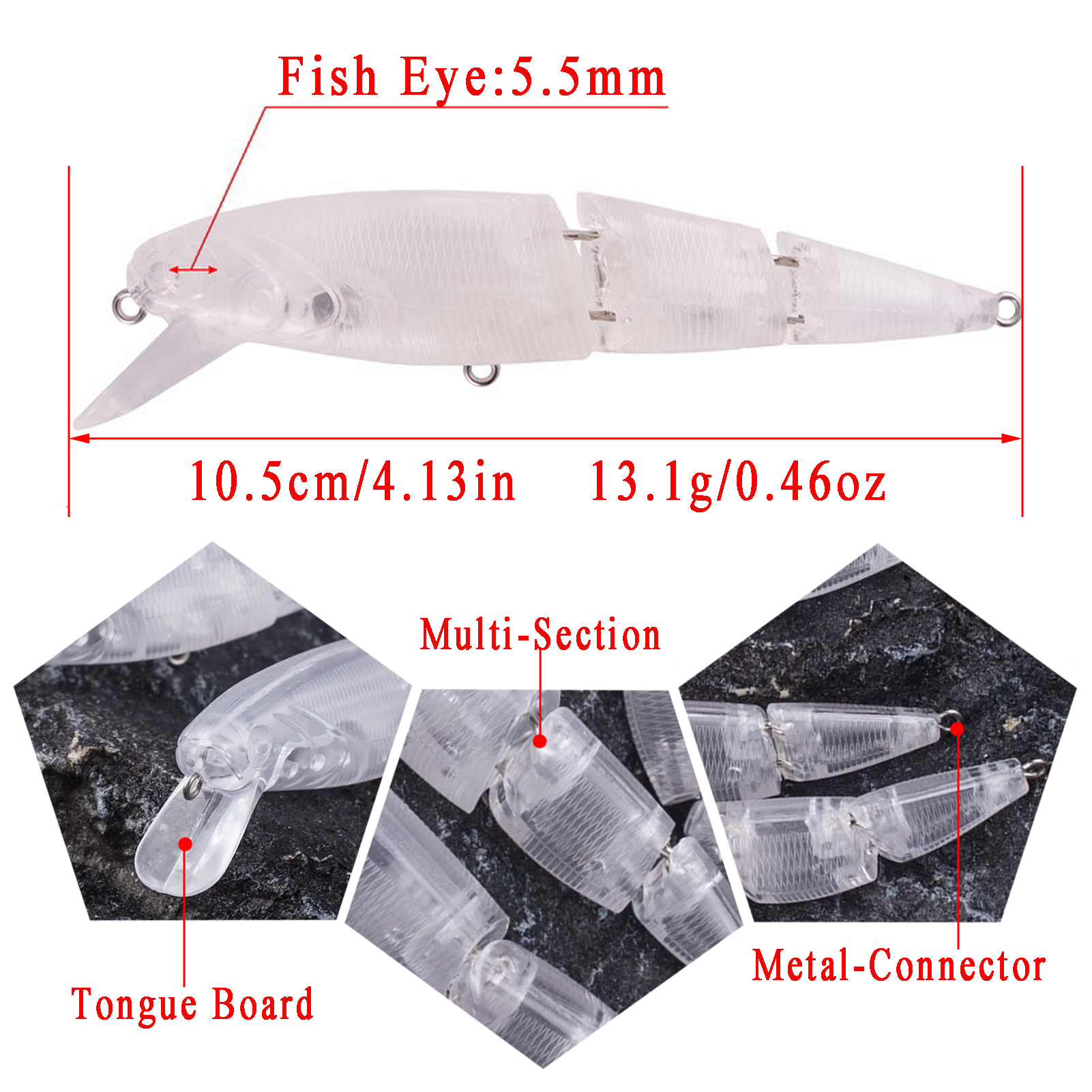 20pcs/Lot Fishing Unpainted Lures Multi-Section Minnows DIY Blank Transparent Bait Embryo 10.5cm 13.1g Rattles Artificial ABS Hard Baits