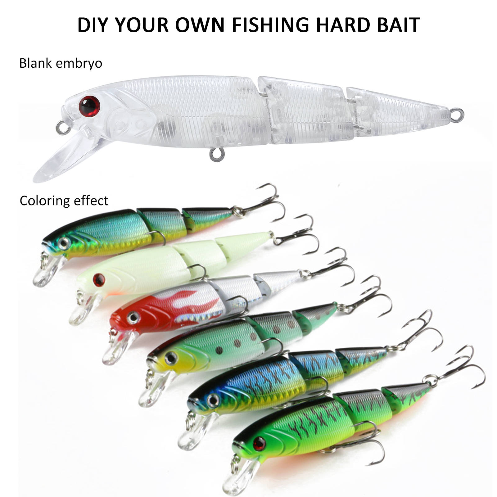 20pcs/Lot Fishing Unpainted Lures Multi-Section Minnows DIY Blank Transparent Bait Embryo 10.5cm 13.1g Rattles Artificial ABS Hard Baits