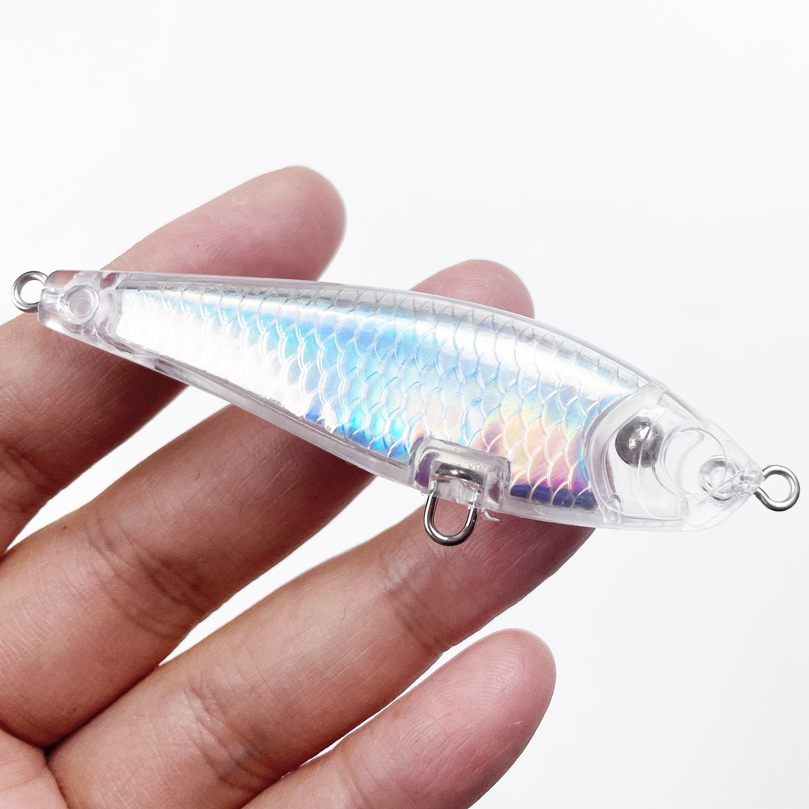 FREE FISHER Fishing Unpainted Lures 20pcs/Lot Laser DIY Blank ABS Holographic Rattles Clear 7.5cm/7g Hard VIB Lures Artificial Crankbaits