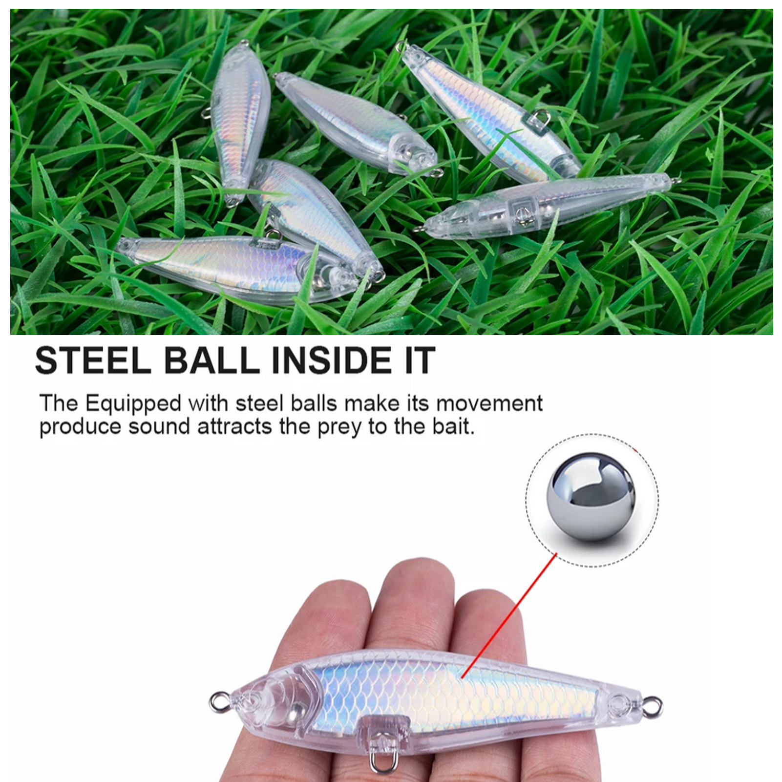 FREE FISHER Fishing Unpainted Lures 20pcs/Lot Laser DIY Blank ABS Holographic Rattles Clear 7.5cm/7g Hard VIB Lures Artificial Crankbaits