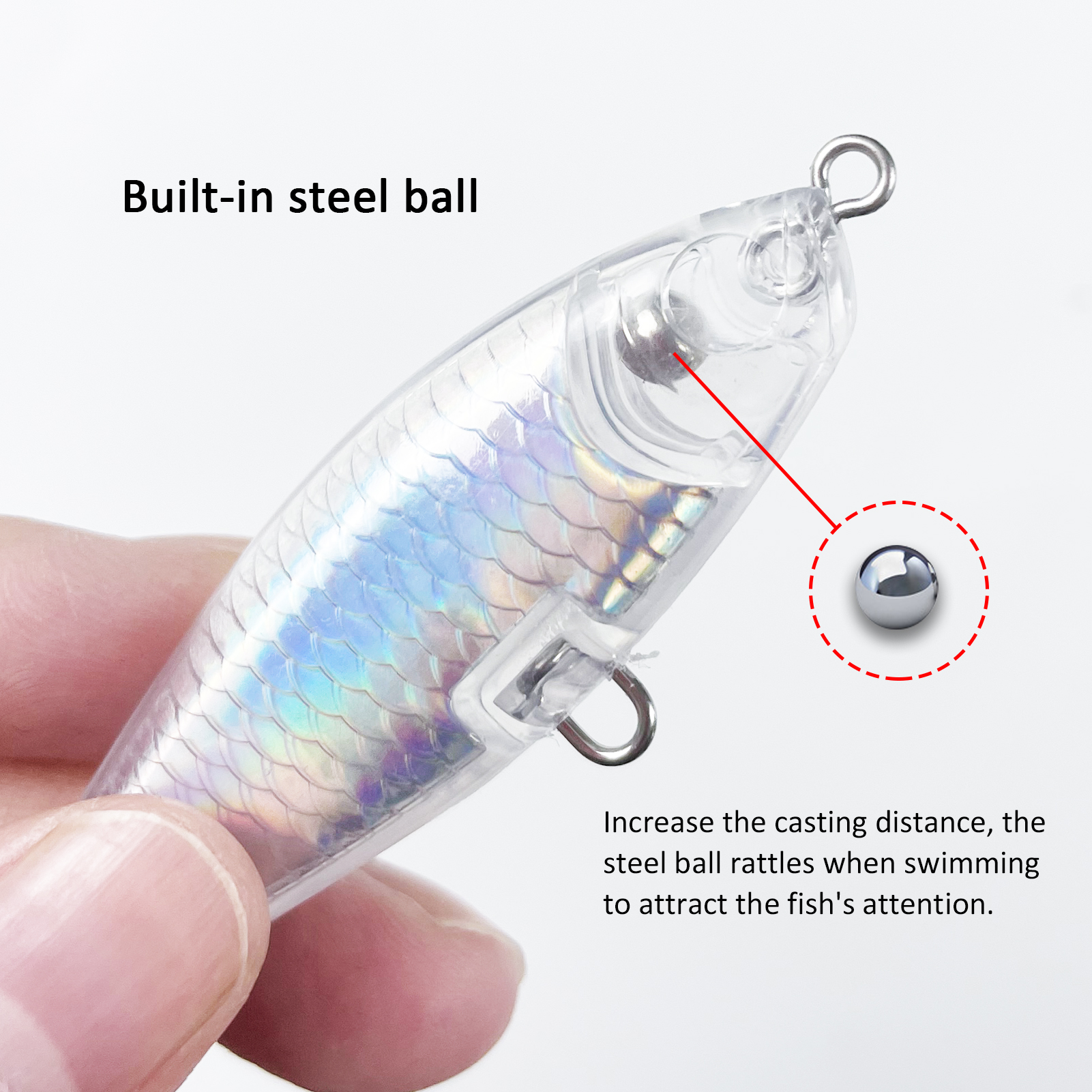 FREE FISHER Fishing Unpainted Lures 20pcs/Lot Laser DIY Blank ABS Holographic Rattles Clear 7.5cm/7g Hard VIB Lures Artificial Crankbaits