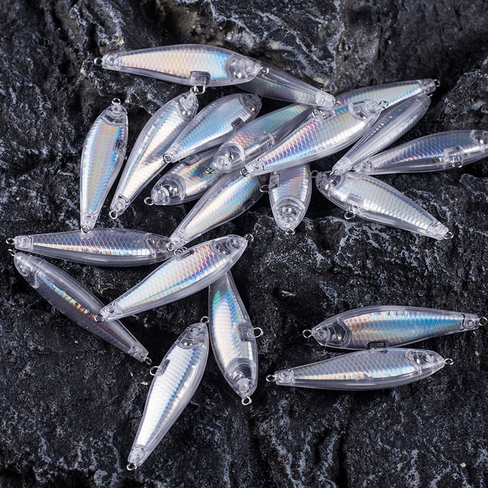 FREE FISHER Fishing Unpainted Lures 20pcs/Lot Laser DIY Blank ABS Holographic Rattles Clear 7.5cm/7g Hard VIB Lures Artificial Crankbaits