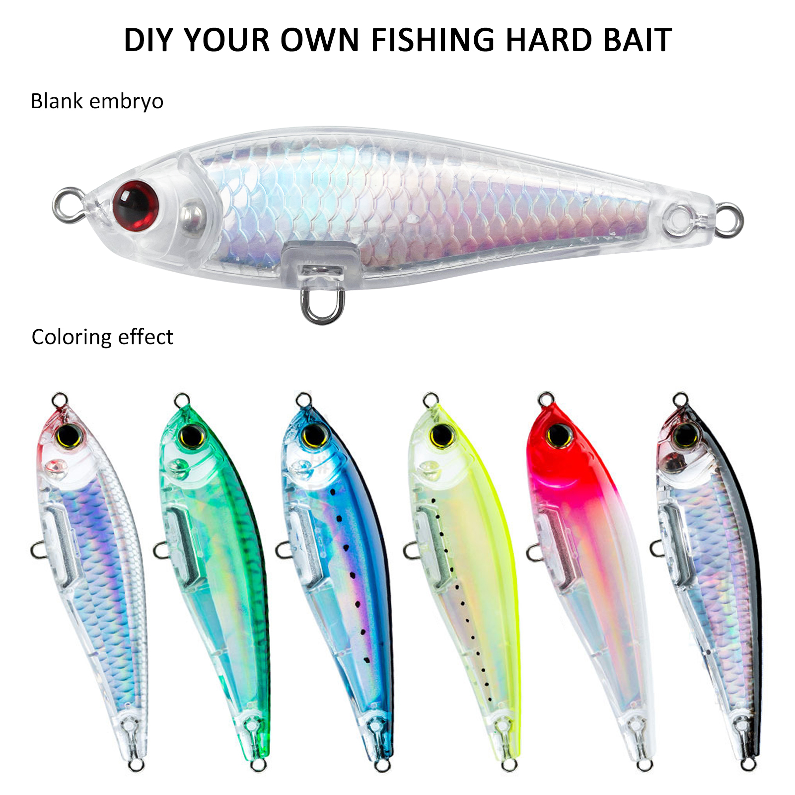 FREE FISHER Fishing Unpainted Lures 20pcs/Lot Laser DIY Blank ABS Holographic Rattles Clear 7.5cm/7g Hard VIB Lures Artificial Crankbaits