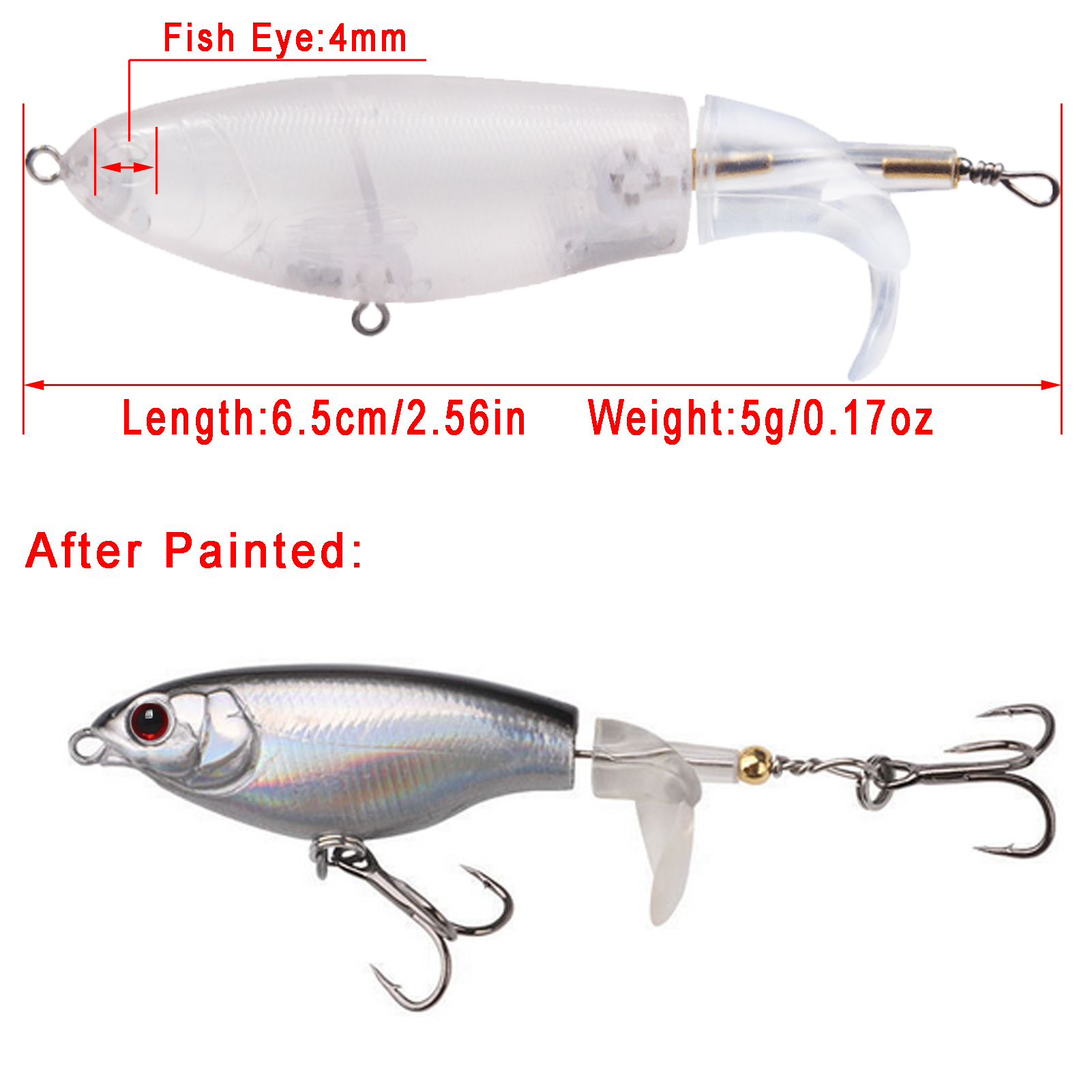 FREE FISHER Unpainted Baist 20pcs/Lot Rotated Tail Splasher Fishing Lures 6.5cm 5g Blanks Baits DIY Clear Lures Topwater Fishing Tackles