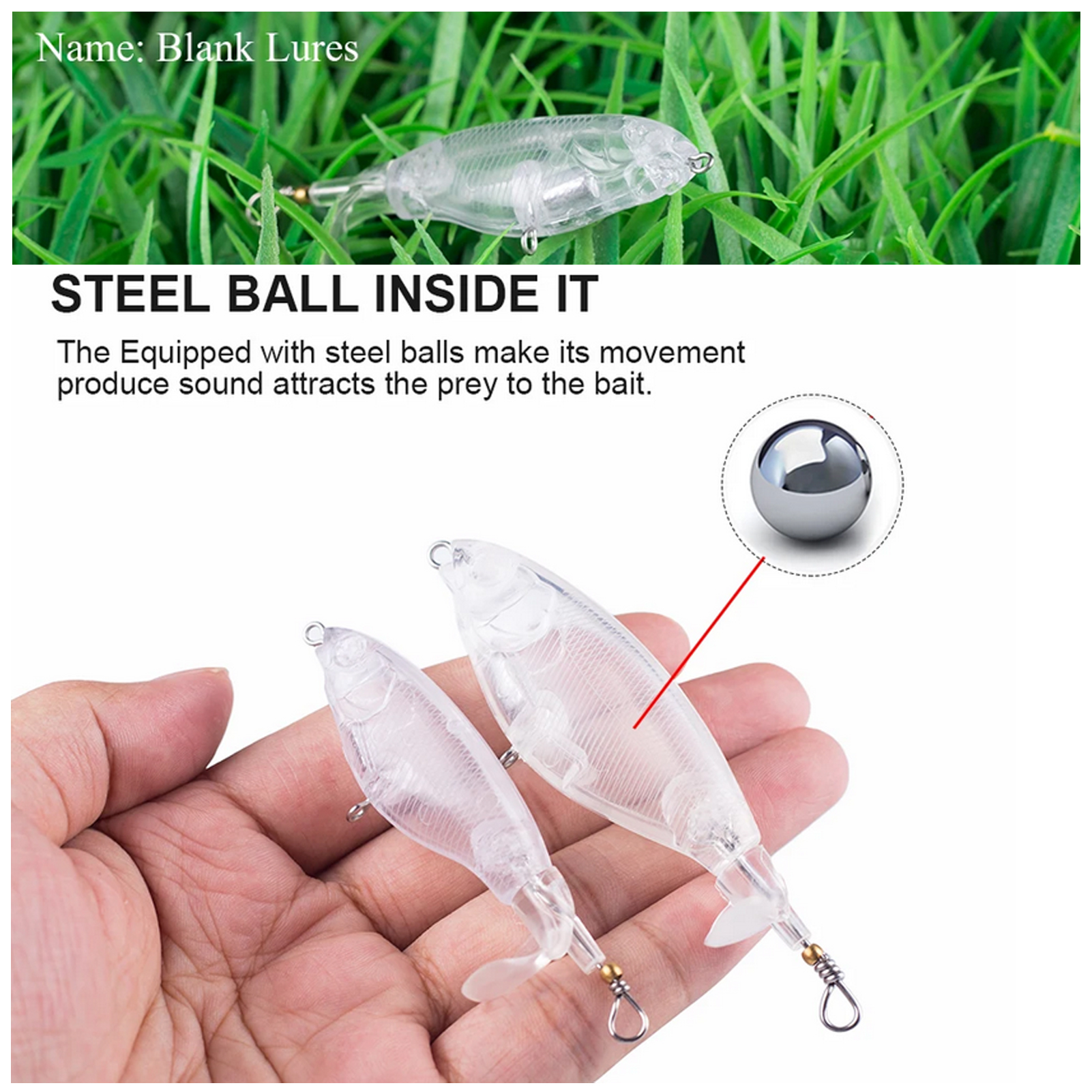 FREE FISHER Unpainted Baist 20pcs/Lot Rotated Tail Splasher Fishing Lures 6.5cm 5g Blanks Baits DIY Clear Lures Topwater Fishing Tackles