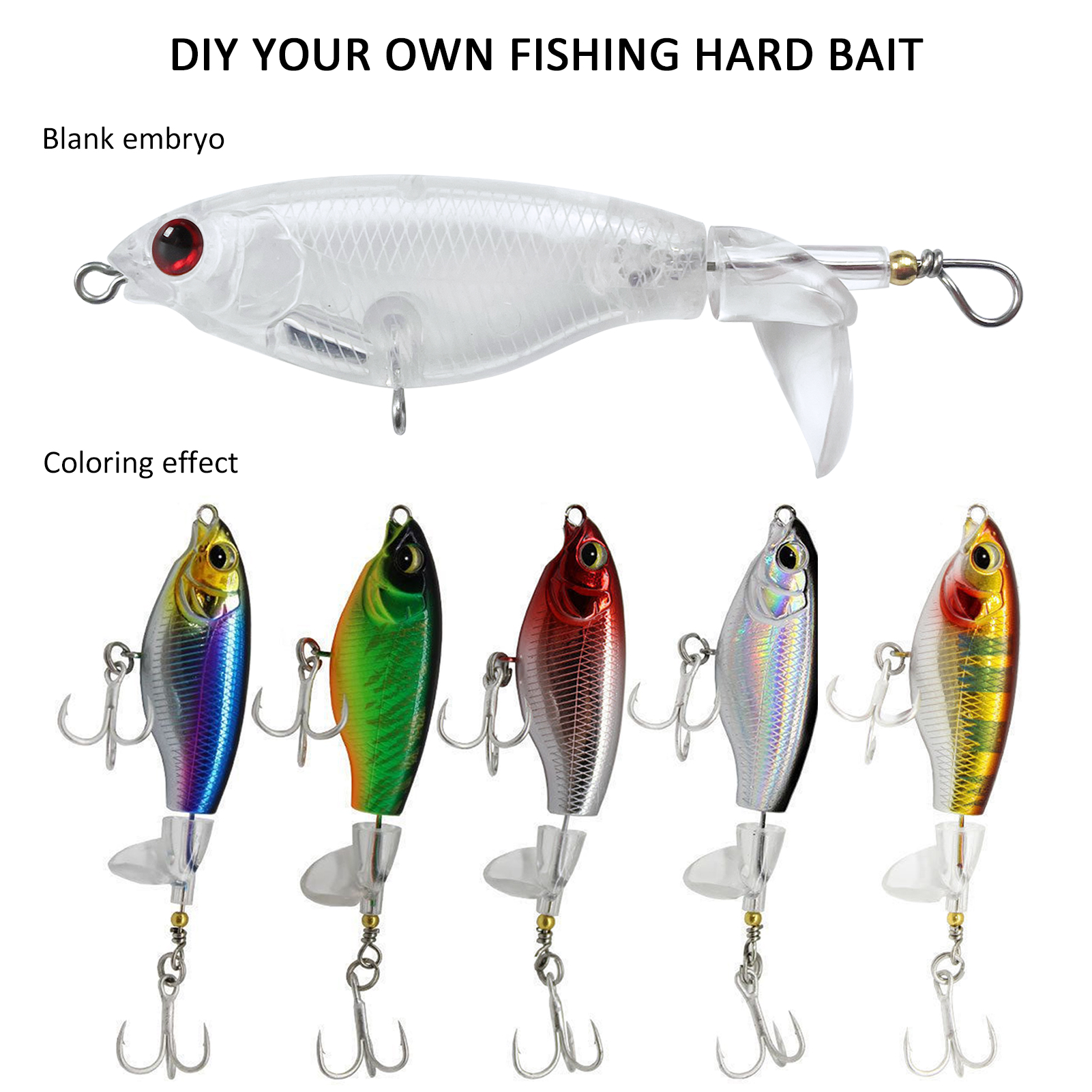 FREE FISHER Unpainted Baist 20pcs/Lot Rotated Tail Splasher Fishing Lures 6.5cm 5g Blanks Baits DIY Clear Lures Topwater Fishing Tackles