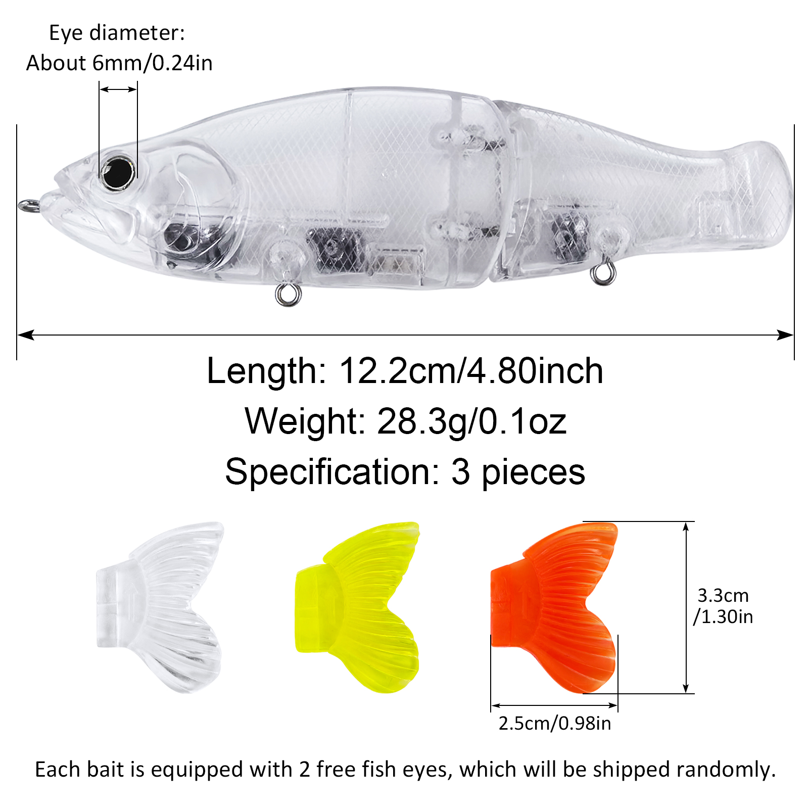 FREE FISHER 3pcs/Lot Unpainted Blank Lures,12.2cm 28.3g Multi-Section Joint Baits,DIY Rattles Artificial Swimbait Glide Lure with Soft Tails