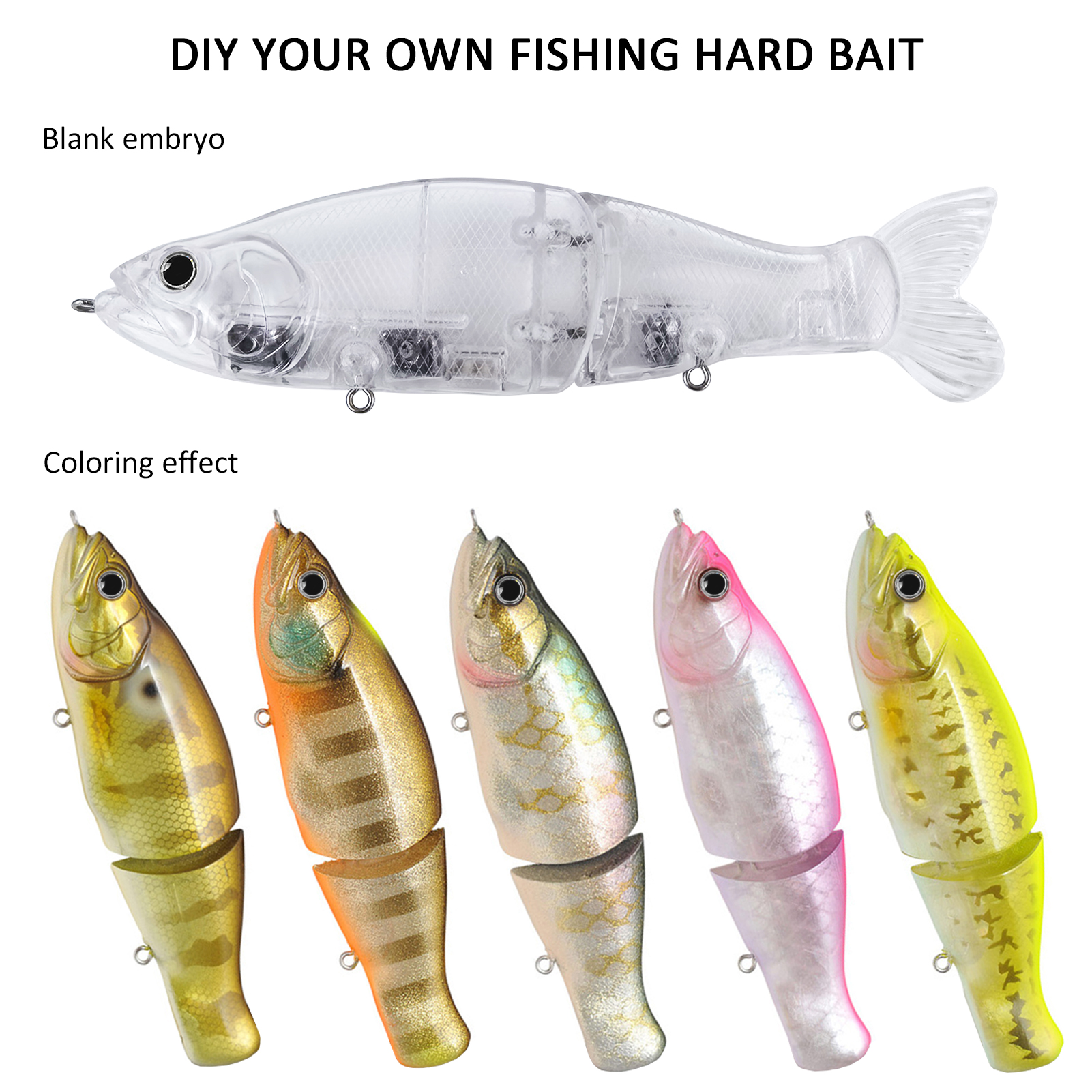 FREE FISHER 3pcs/Lot Unpainted Blank Lures,12.2cm 28.3g Multi-Section Joint Baits,DIY Rattles Artificial Swimbait Glide Lure with Soft Tails