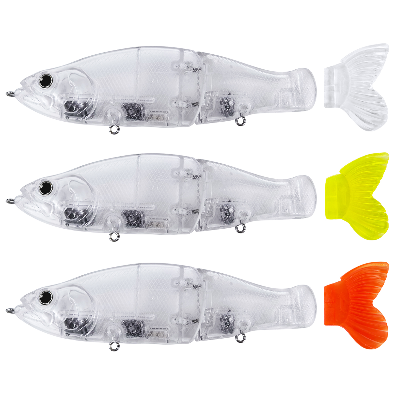 FREE FISHER 3pcs/Lot Unpainted Blank Lures,12.2cm 28.3g Multi-Section Joint Baits,DIY Rattles Artificial Swimbait Glide Lure with Soft Tails