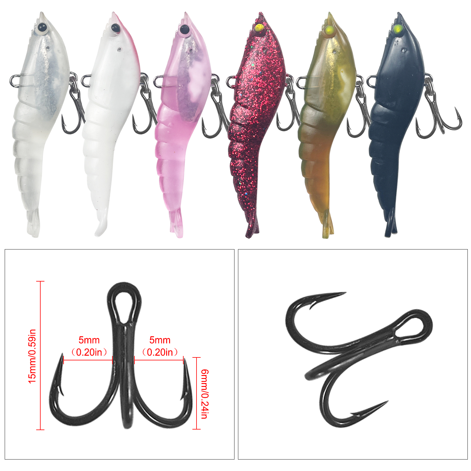 FREE FISHER 6pcs Fishing Soft Baits with Triple Hook 6.5cm 10.8g Realistic Soft Rubber Jig Head Artificial Baits Trolling Swimbaits for Bass