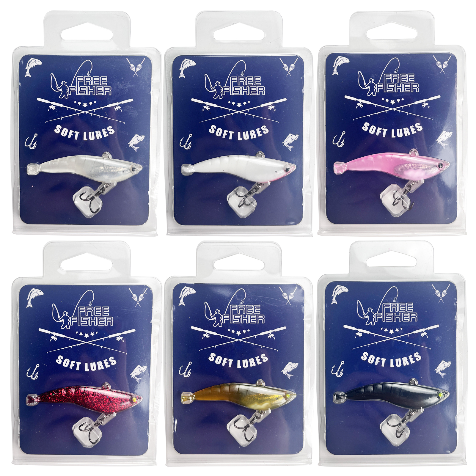 FREE FISHER 6pcs Fishing Soft Baits with Triple Hook 6.5cm 10.8g Realistic Soft Rubber Jig Head Artificial Baits Trolling Swimbaits for Bass