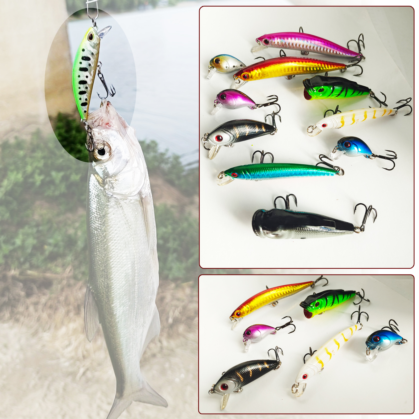 FREE FISHER 43pcs/Lot Fishing Hard Lures Kit,Mixed Minnows,Crankbaits Poppers,Bass Fishing Baits,Simulated Artificial Lures Set