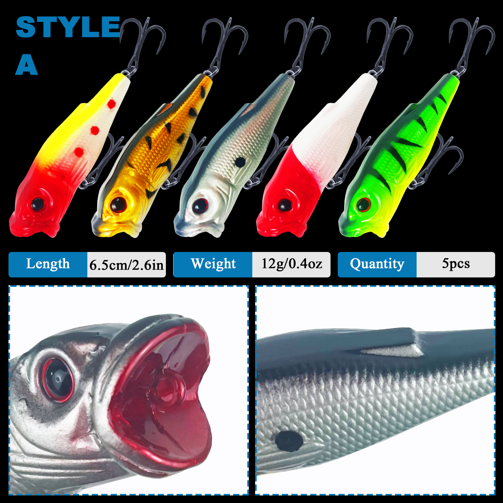 FREE FISHER Fishing Hard Lures Kit,40pcs/Lot Mixed Minnows,Crankbaits Poppers,Bass Fishing Baits,Simulated Artificial Lures Set