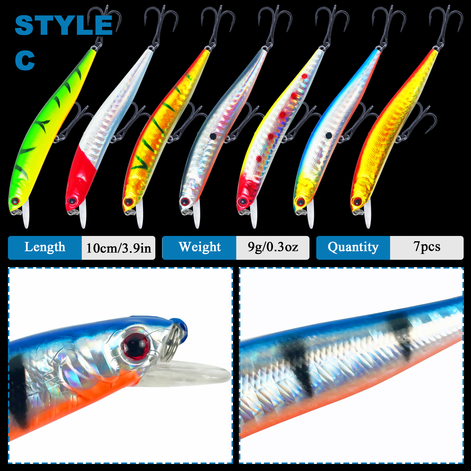 FREE FISHER Fishing Hard Lures Kit,40pcs/Lot Mixed Minnows,Crankbaits Poppers,Bass Fishing Baits,Simulated Artificial Lures Set