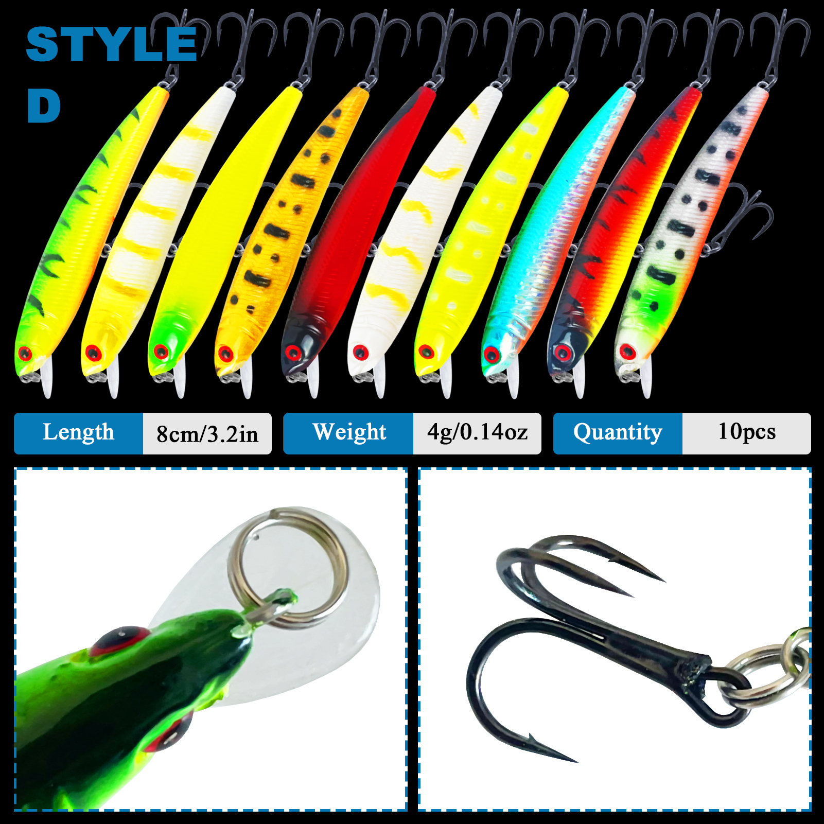 FREE FISHER Fishing Hard Lures Kit,40pcs/Lot Mixed Minnows,Crankbaits Poppers,Bass Fishing Baits,Simulated Artificial Lures Set