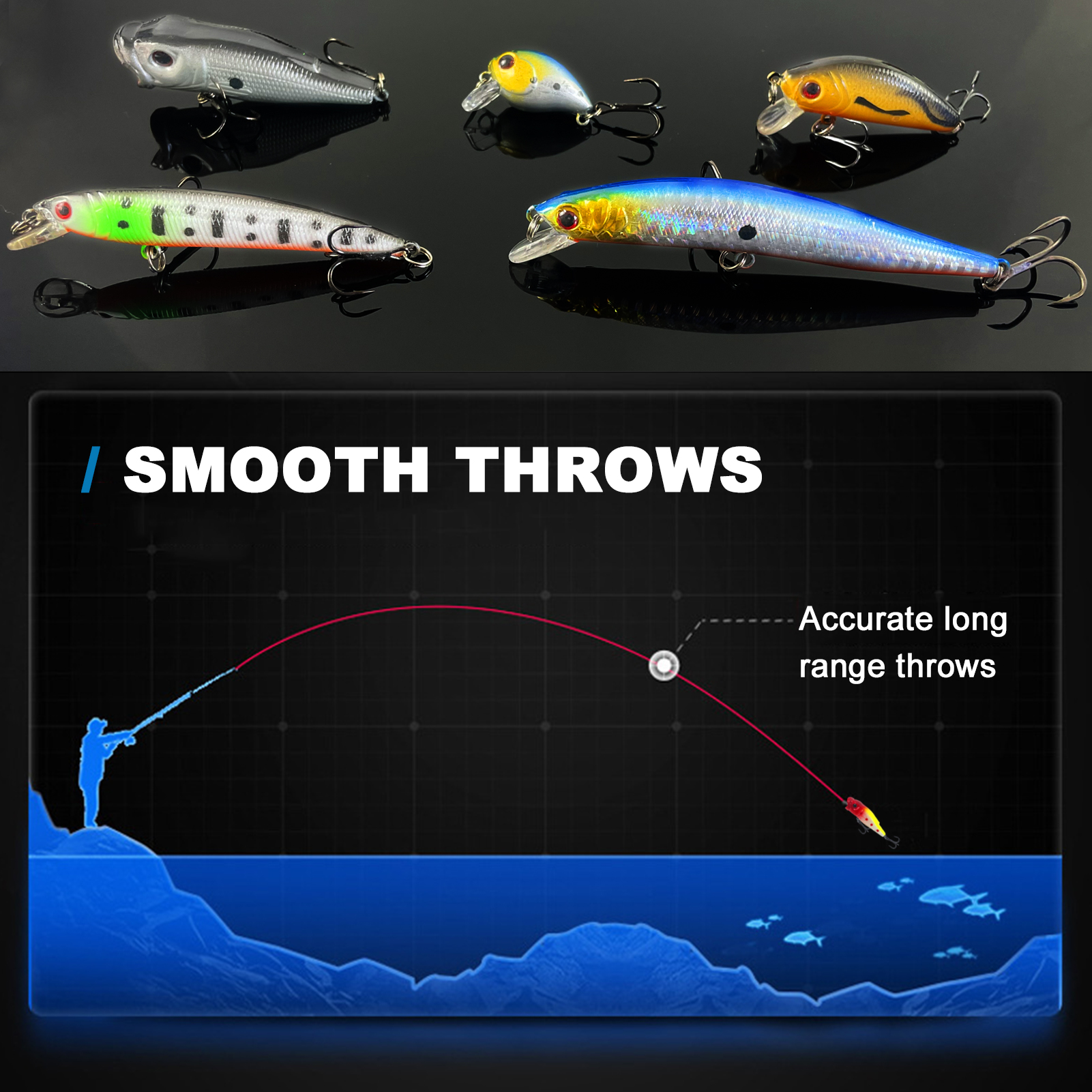 FREE FISHER Fishing Hard Lures Kit,40pcs/Lot Mixed Minnows,Crankbaits Poppers,Bass Fishing Baits,Simulated Artificial Lures Set