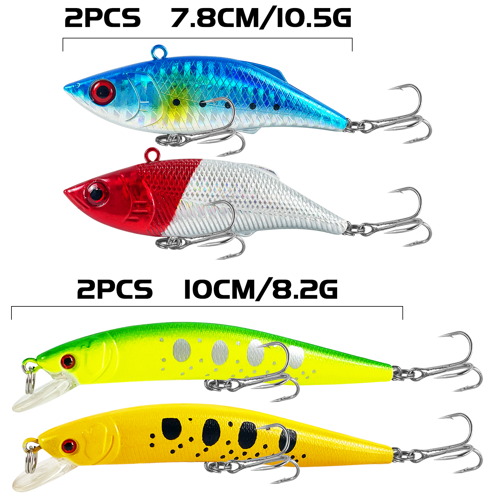 FREE FISHER 20pcs Freshwater Hard Baits Kit,Minnows Poppers,VIB Pencil Lures,Bass Fishing Baits,Simulated Artificial Lures Set