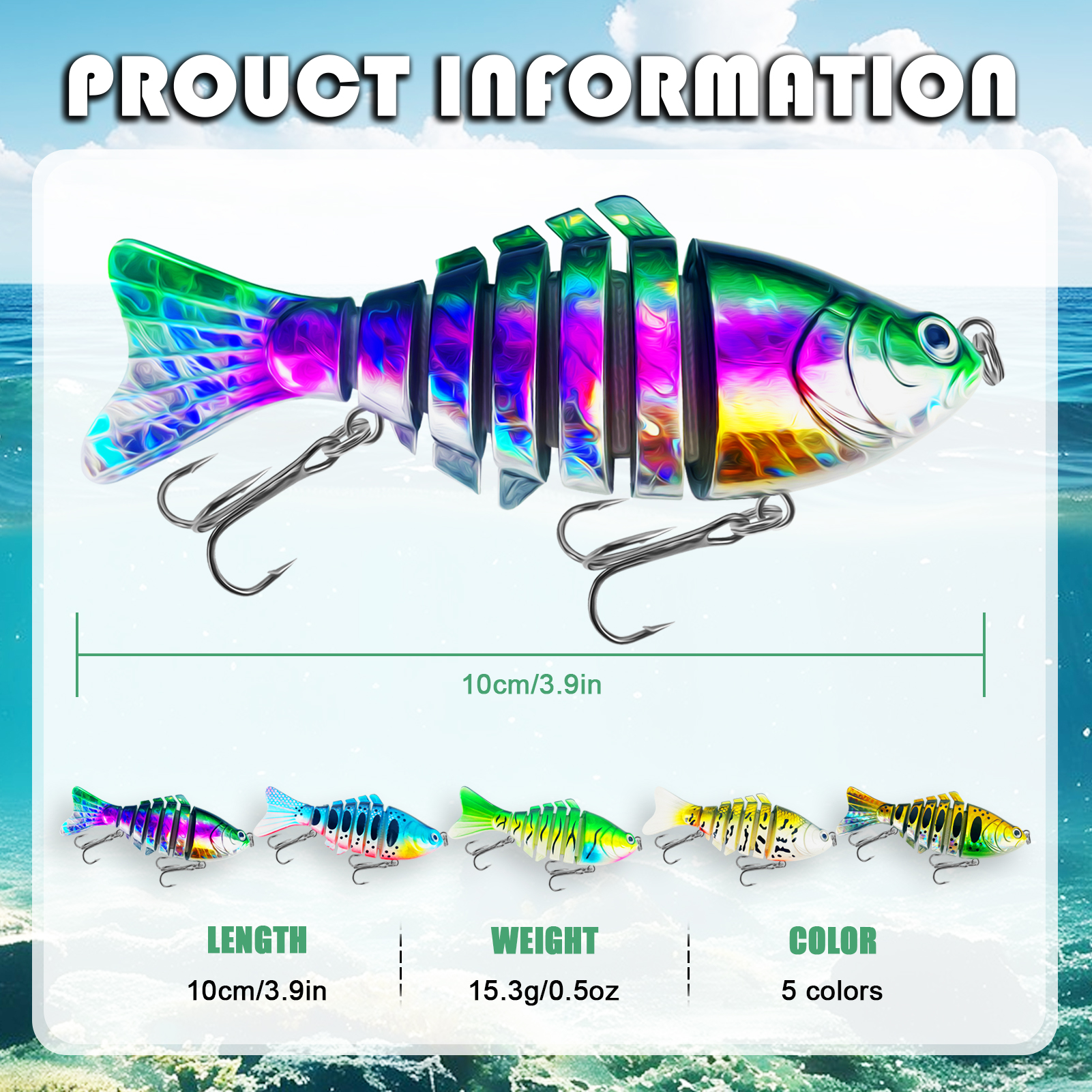 FREE FISHER 5pcs/Lot Fishing Jerkbaits,10cm 15.3g Multi-Section Lure,Bionic Artificial Baits,Multi Jointed Slow Sinking Swimbait