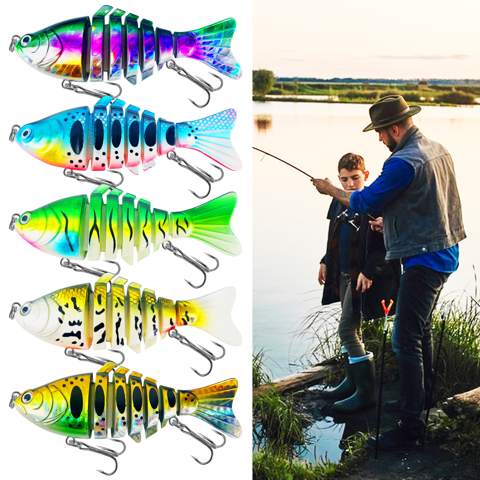 FREE FISHER 5pcs/Lot Fishing Jerkbaits,10cm 15.3g Multi-Section Lure,Bionic Artificial Baits,Multi Jointed Slow Sinking Swimbait