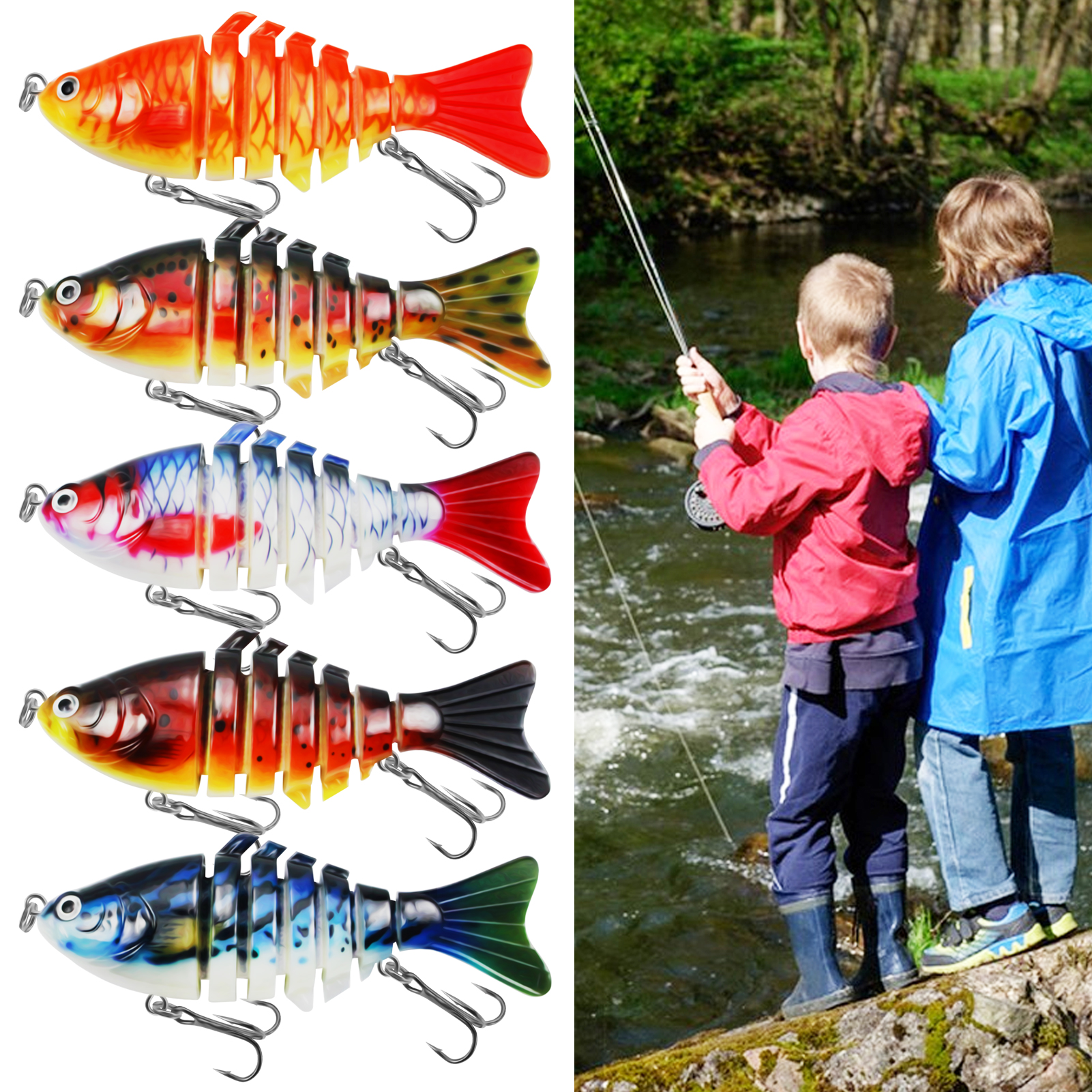 FREE FISHER 5pcs/Lot Fishing Jerkbaits,10cm 15g Multi-Section Lure,Bionic Artificial Baits,Multi Jointed Slow Sinking Swimbaits for Freshwarer/Saltwater