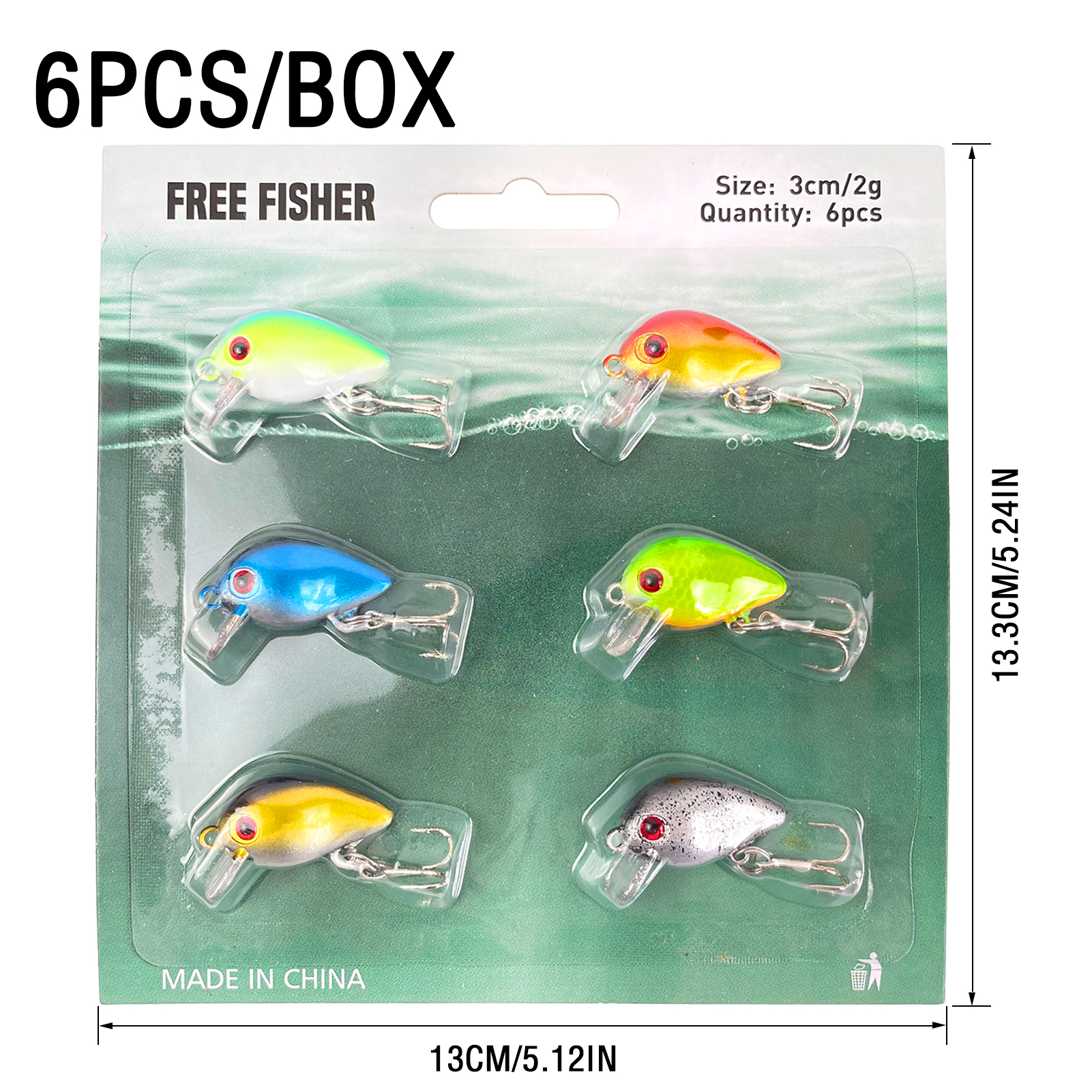 FREE FISHER 6pcs Hard Crankbaits,3cm 2g/1.2inch 0.07oz Topwater Lures Kit,Micro Swimbait,Fishing Artificial Lures for Bass Trout