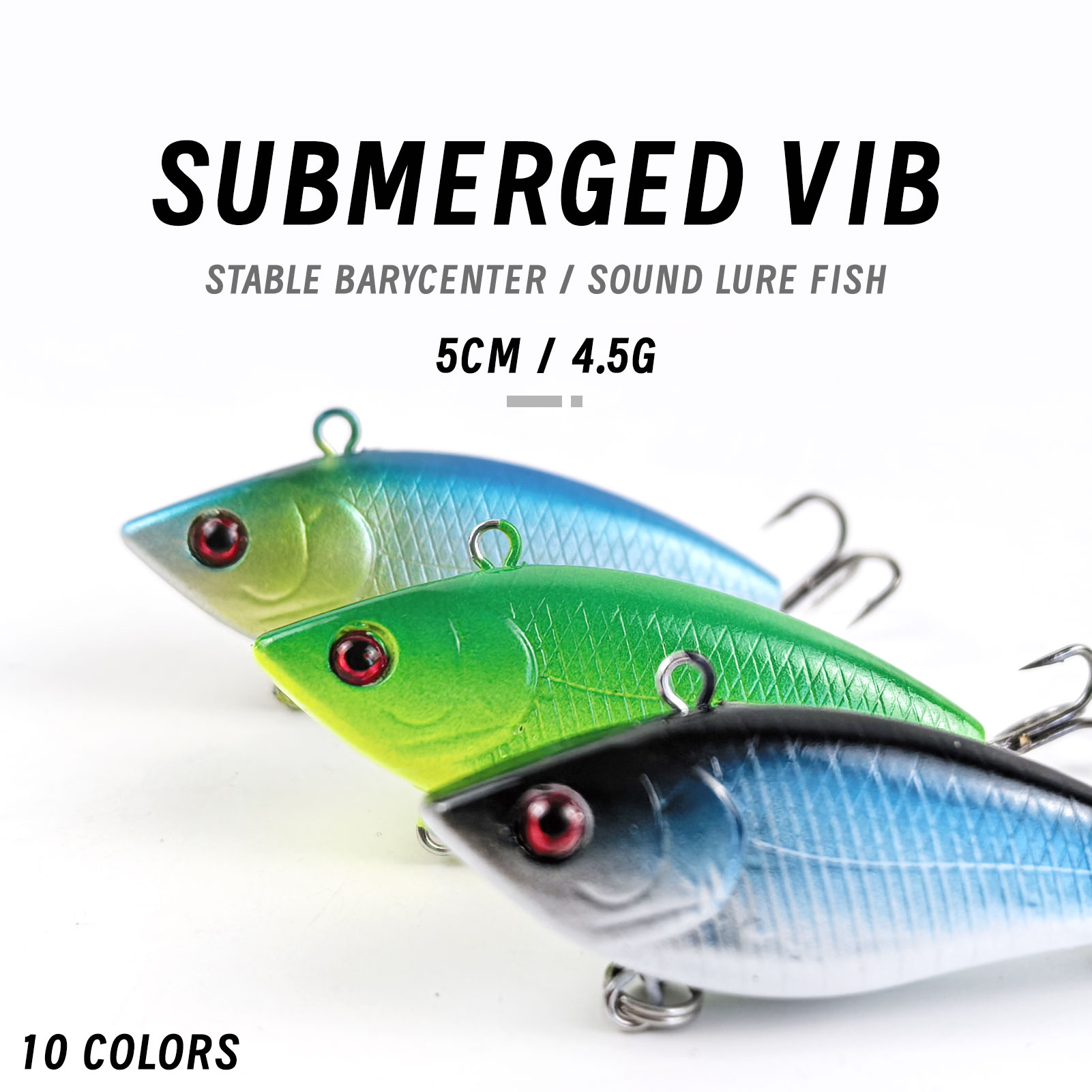 FREE FISHER 10pcs/Lot Fishing VIB Lures,Hard Vibration Lures,Swimbaits with Treble Hook 3D Eyes Artificial Baits for Bass Trout