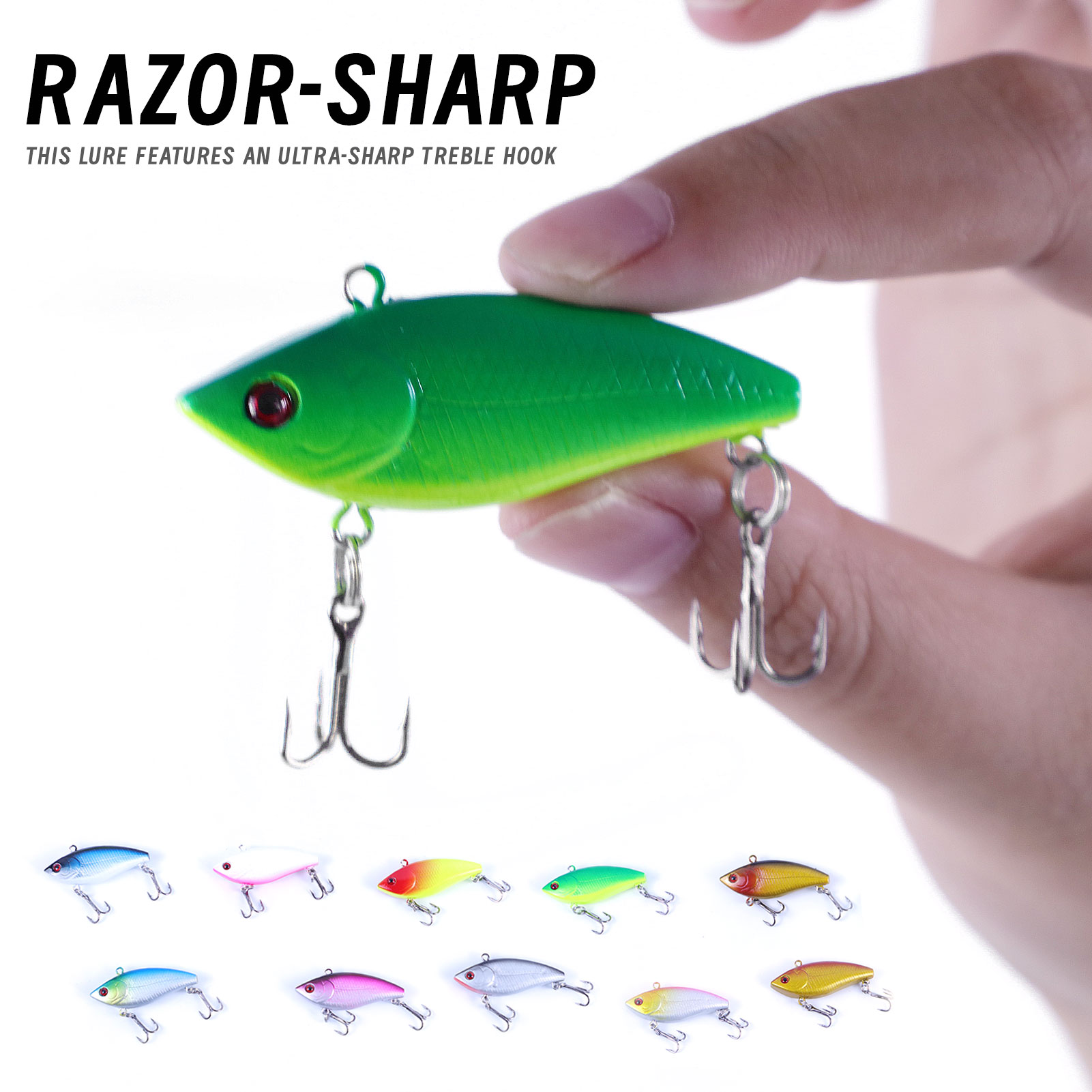 FREE FISHER 10pcs/Lot Fishing VIB Lures,Hard Vibration Lures,Swimbaits with Treble Hook 3D Eyes Artificial Baits for Bass Trout