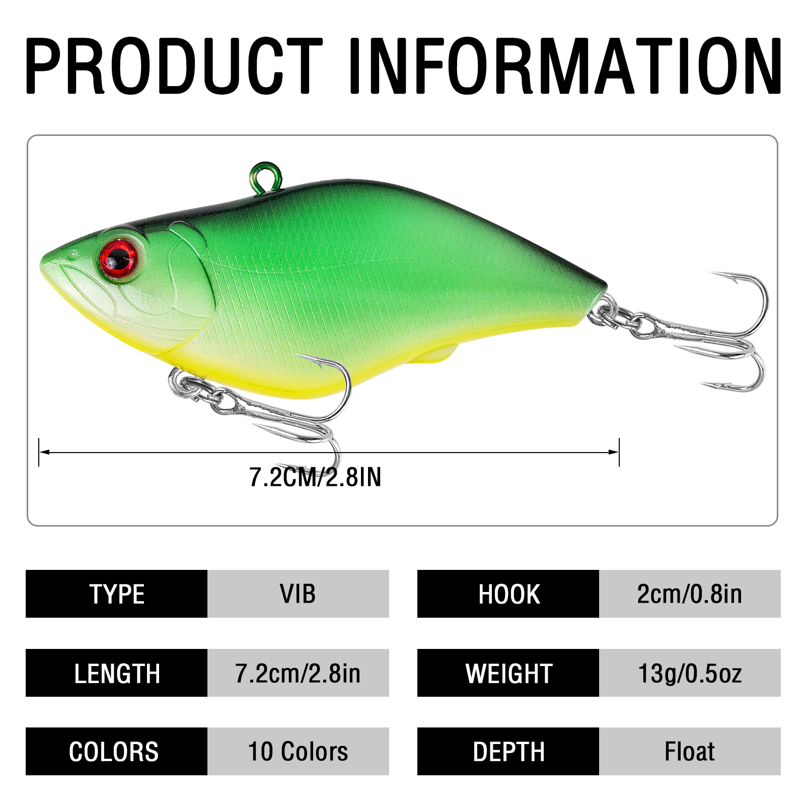FREE FISHER 10pcs/Lot Fishing VIB Lures,Hard Vibration Lures,Swimbaits with Treble Hook 3D Eyes Artificial Baits for Bass Trout