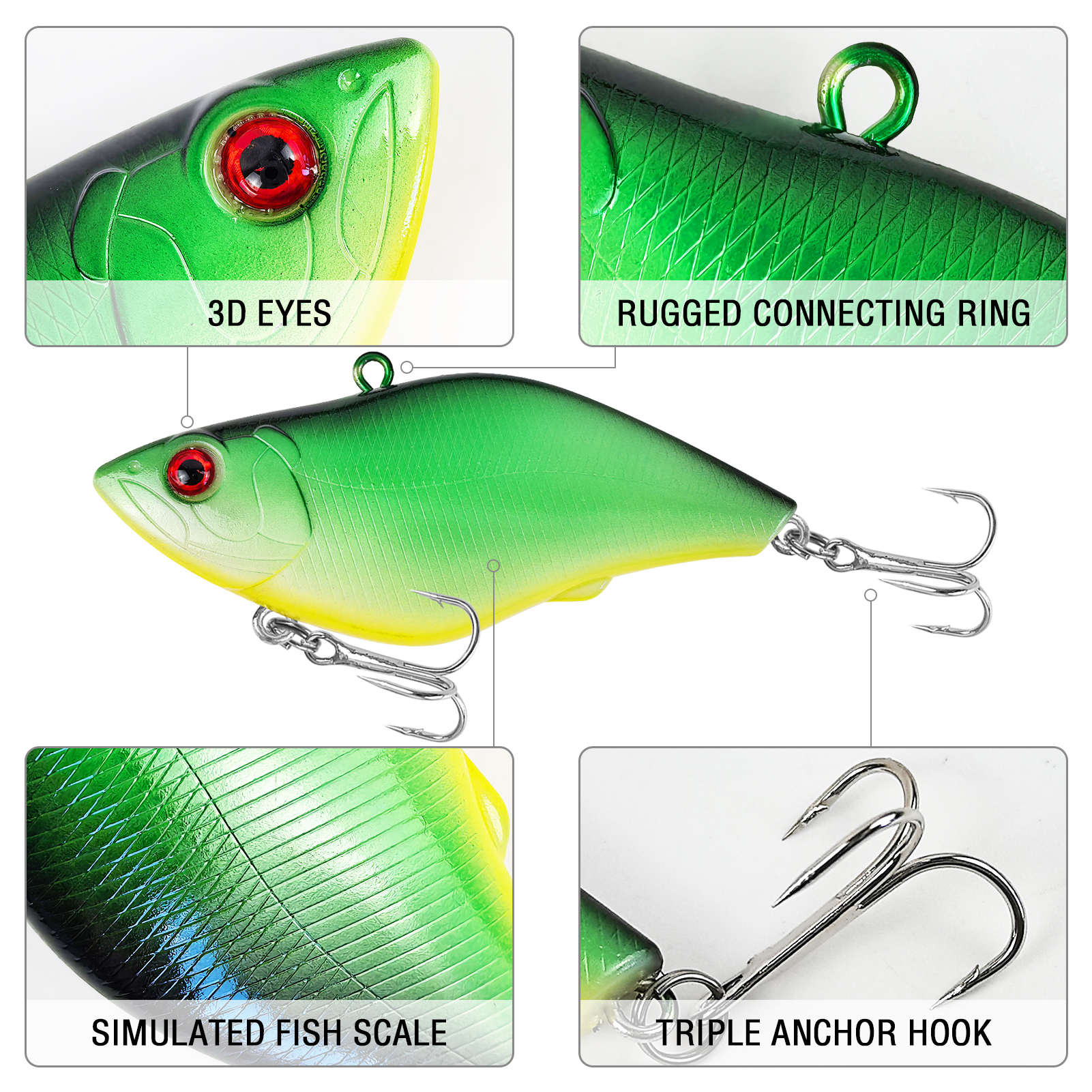 FREE FISHER 10pcs/Lot Fishing VIB Lures,Hard Vibration Lures,Swimbaits with Treble Hook 3D Eyes Artificial Baits for Bass Trout