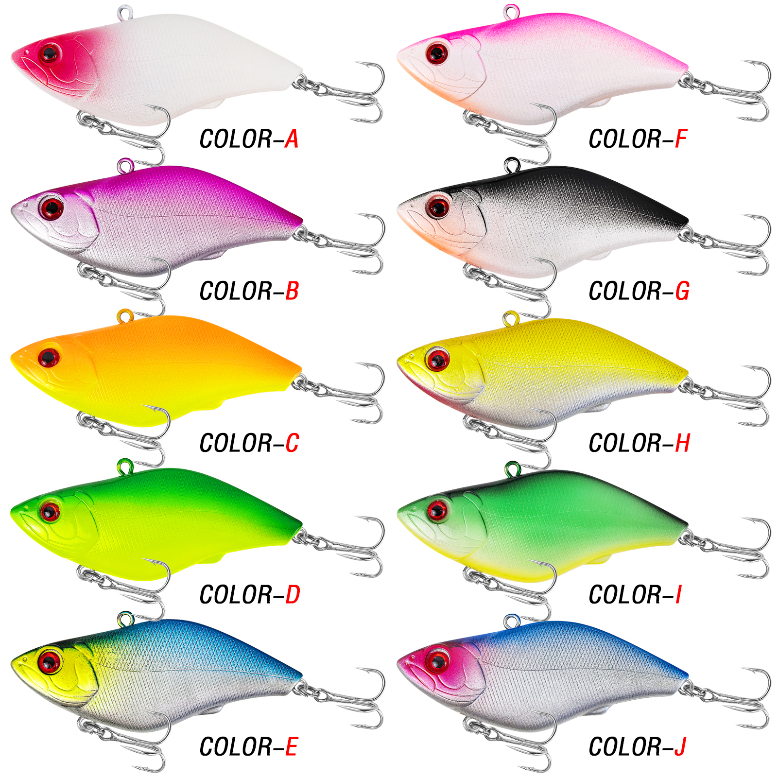 FREE FISHER 10pcs/Lot Fishing VIB Lures,Hard Vibration Lures,Swimbaits with Treble Hook 3D Eyes Artificial Baits for Bass Trout