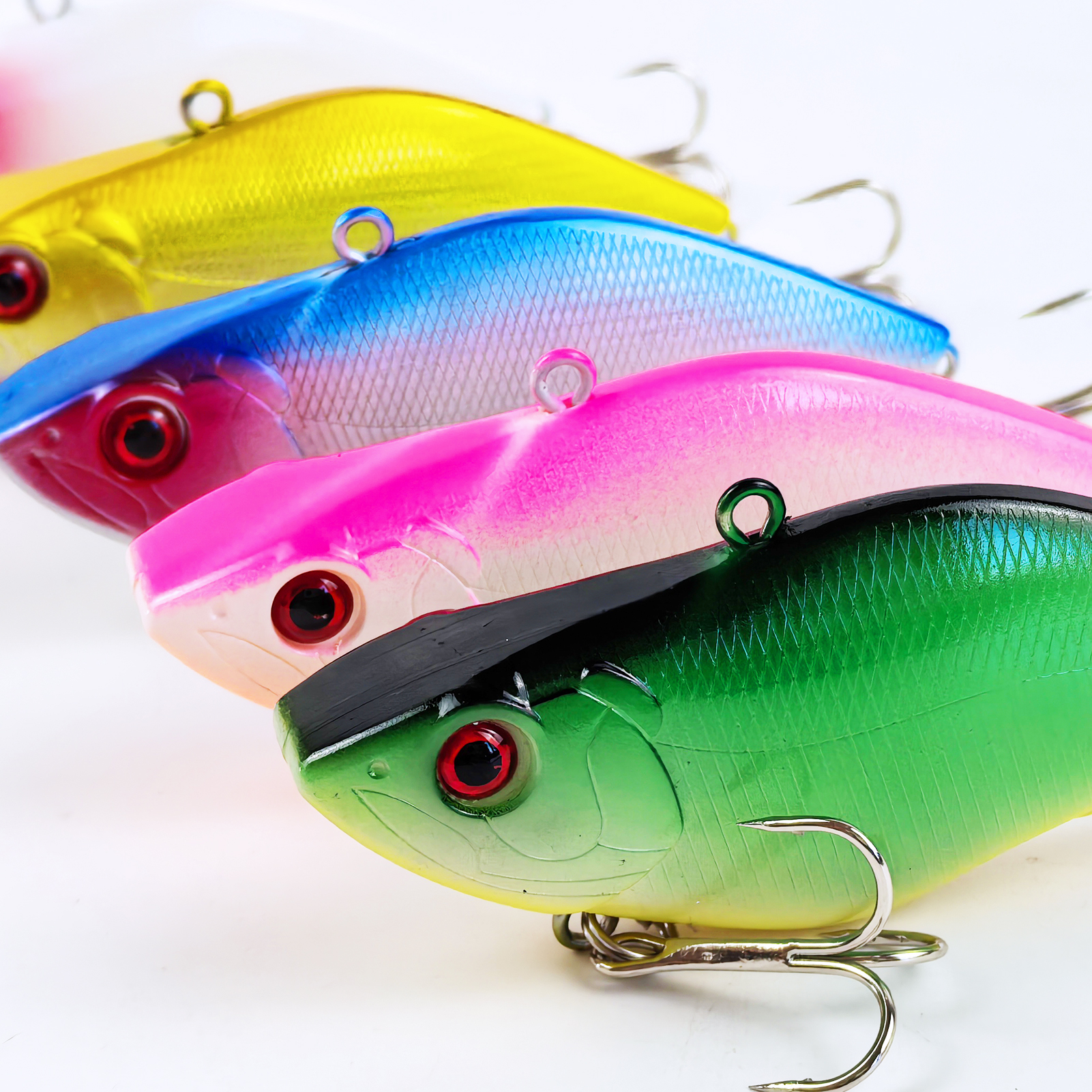 FREE FISHER 10pcs/Lot Fishing VIB Lures,Hard Vibration Lures,Swimbaits with Treble Hook 3D Eyes Artificial Baits for Bass Trout