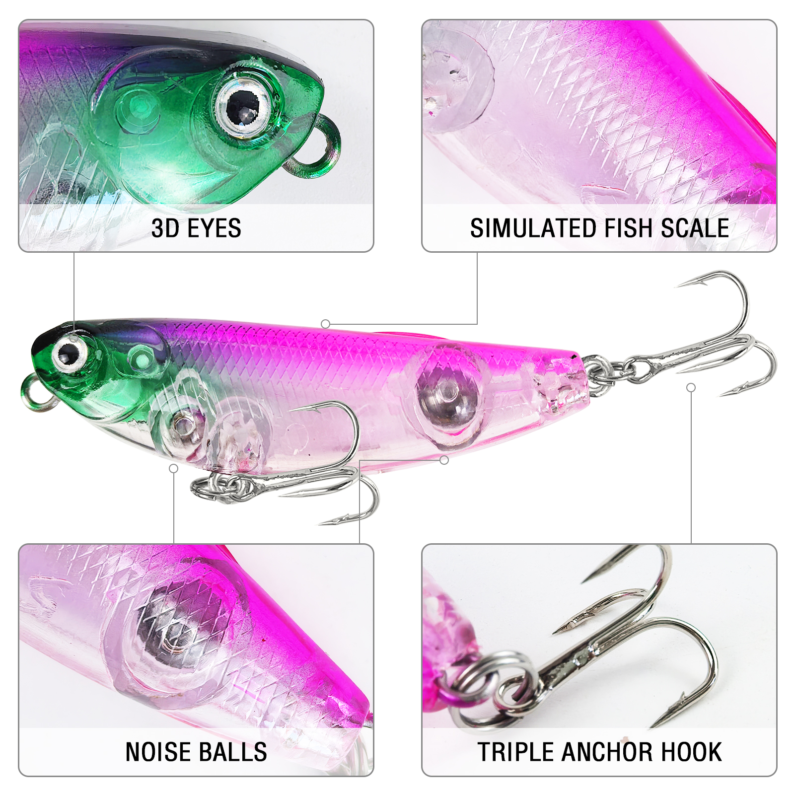 FREE FISHER Fishing Hard Lures Set,5.7cm 5.4g Pencil Baits,Swimbaits with Treble Hooks,Saltwater Freshwater Artificial Bait Kit(Pack of 10)