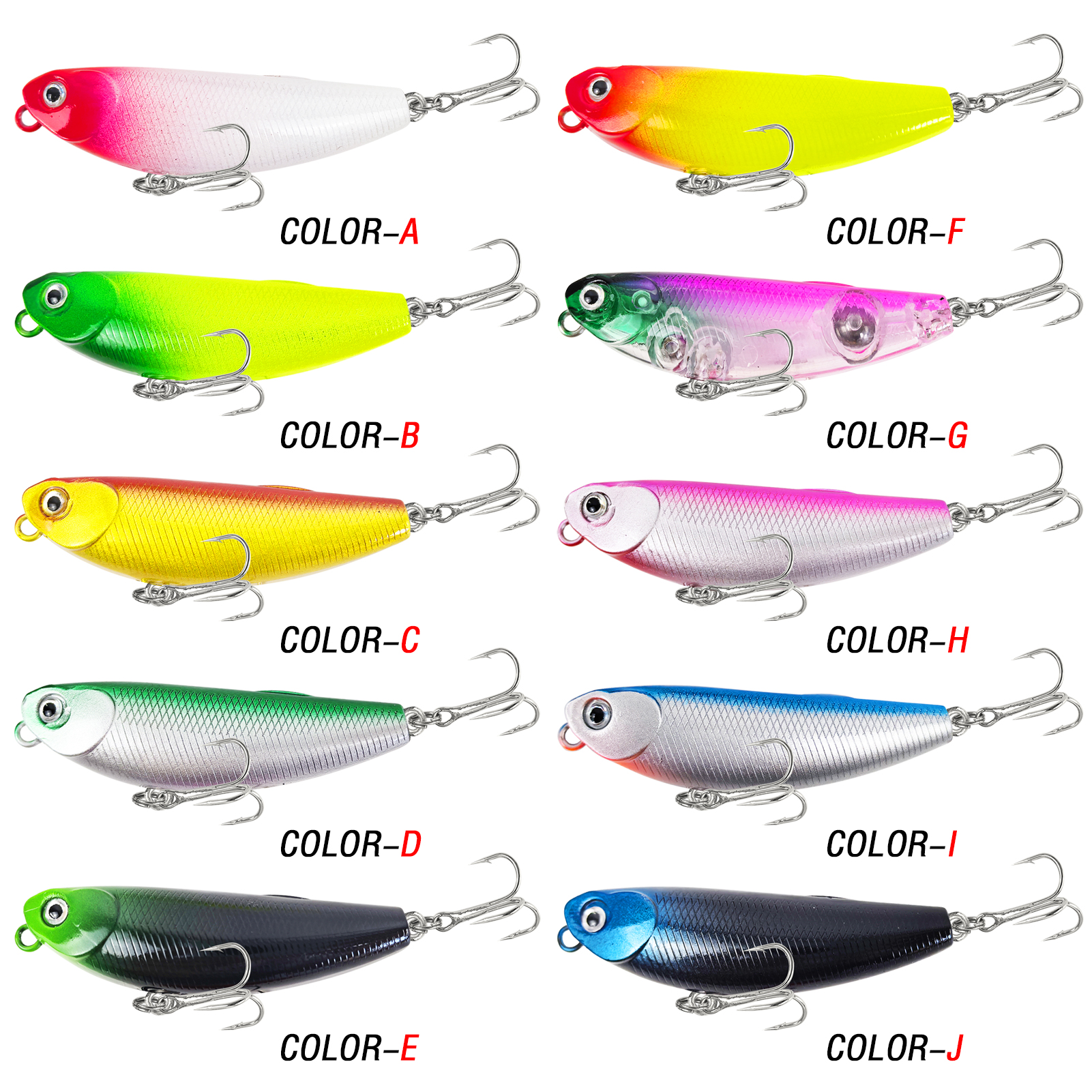 FREE FISHER Fishing Hard Lures Set,5.7cm 5.4g Pencil Baits,Swimbaits with Treble Hooks,Saltwater Freshwater Artificial Bait Kit(Pack of 10)