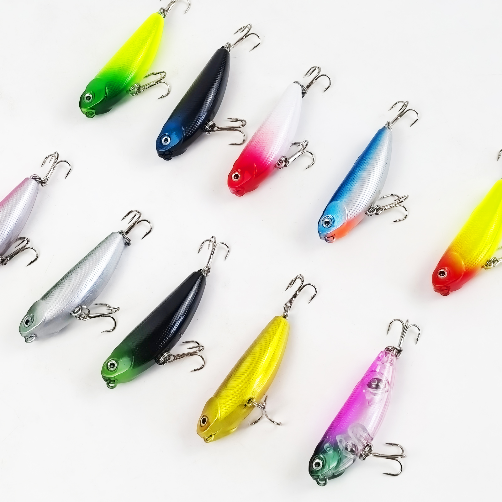 FREE FISHER Fishing Hard Lures Set,5.7cm 5.4g Pencil Baits,Swimbaits with Treble Hooks,Saltwater Freshwater Artificial Bait Kit(Pack of 10)