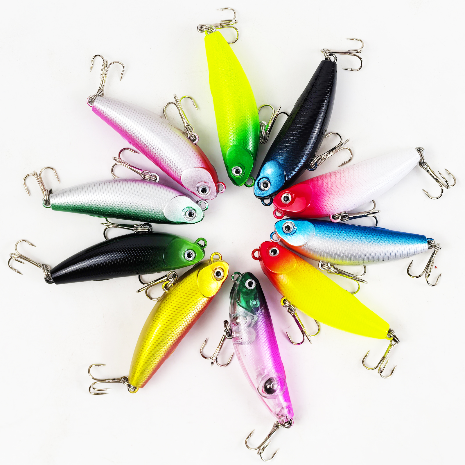 FREE FISHER Fishing Hard Lures Set,5.7cm 5.4g Pencil Baits,Swimbaits with Treble Hooks,Saltwater Freshwater Artificial Bait Kit(Pack of 10)