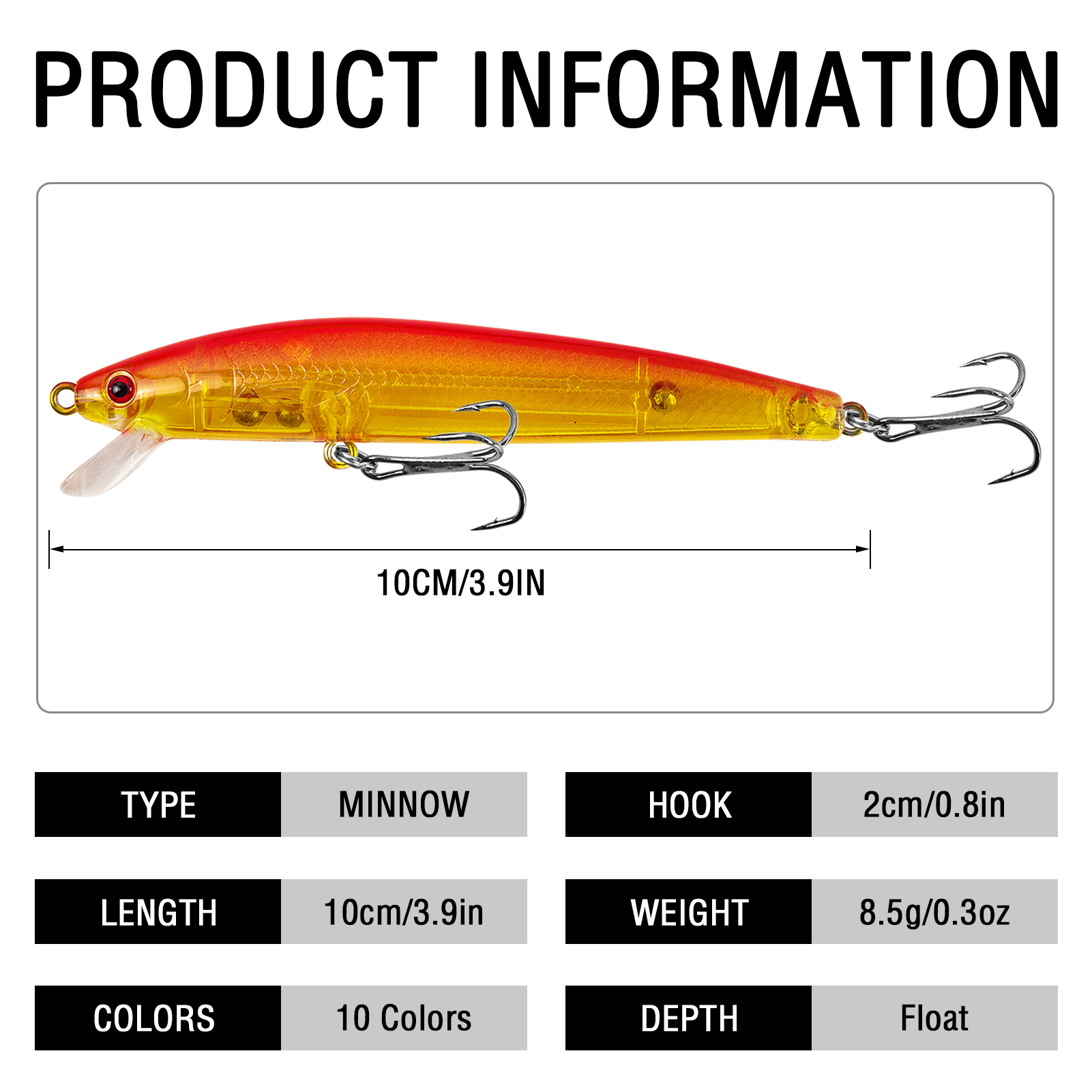 FREE FISHER Fishing Minnow Lures,10pcs/Lot Freshwater Hard Lures,Floating Fishing Swimbaits,Topwater Jerkbaits for Trout Bass