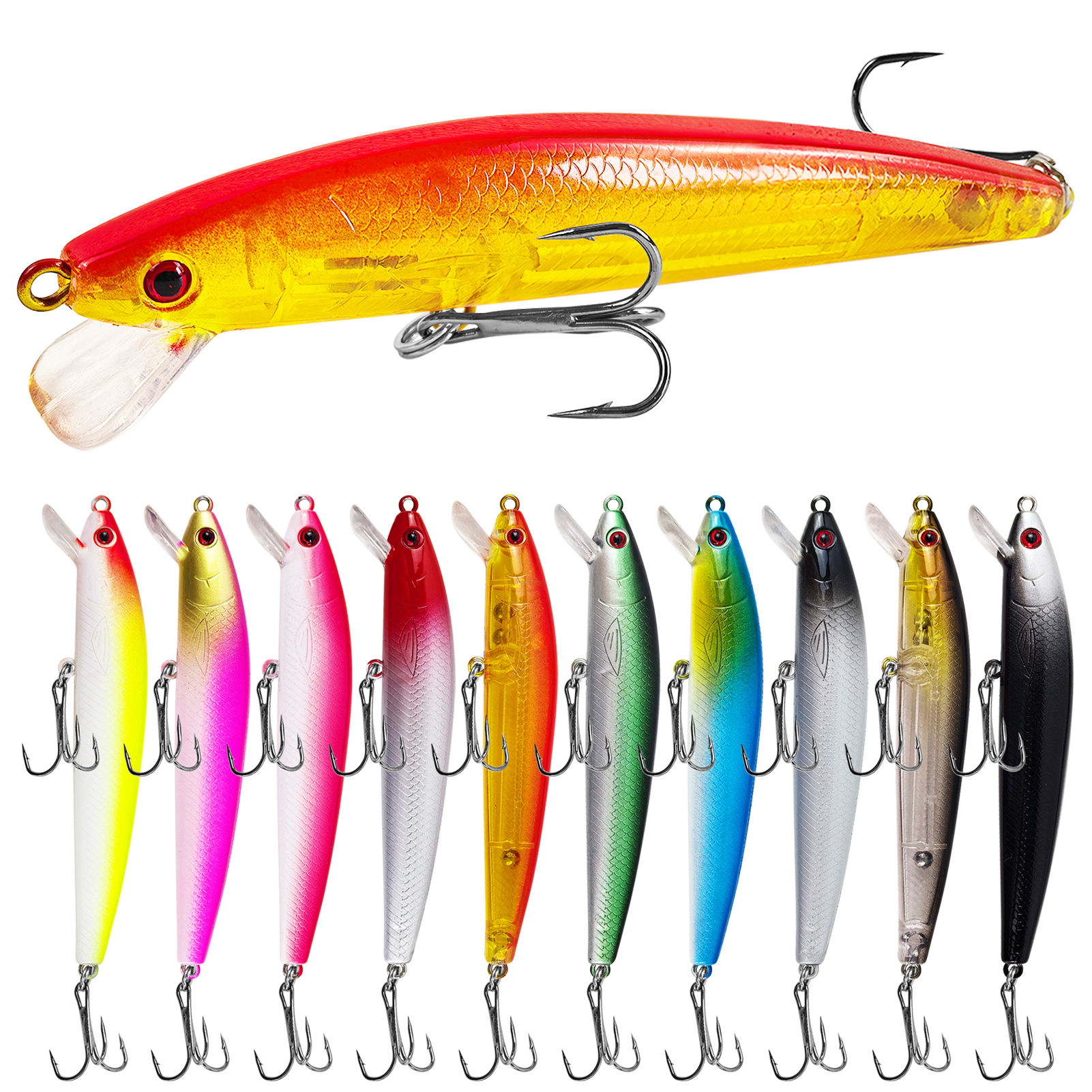 FREE FISHER Fishing Minnow Lures,10pcs/Lot Freshwater Hard Lures,Floating Fishing Swimbaits,Topwater Jerkbaits for Trout Bass