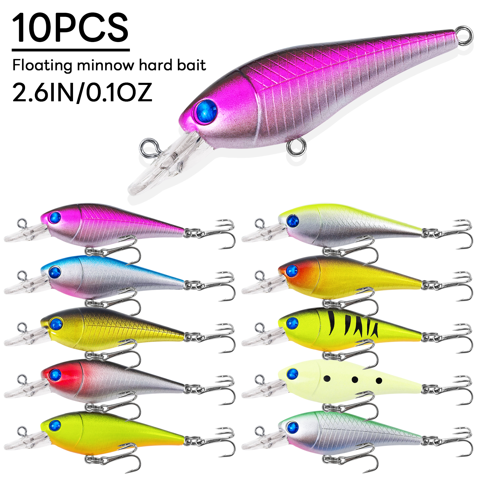 FREE FISHER 10Pcs/Lot Fishing Lures,Jerkbait Minnow,6.5cm/4.2g Hard Baits Artificial Wobblers,Trolling Swimbaits for Pike Trout 