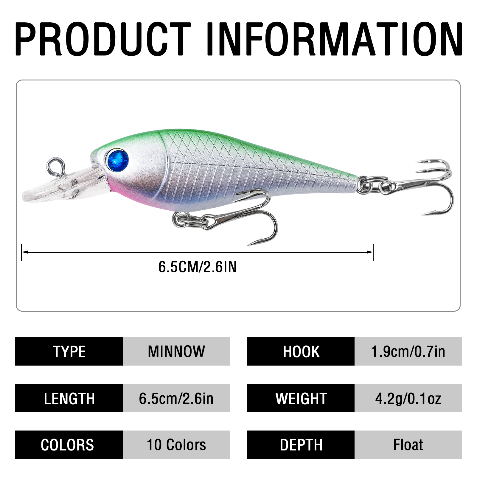 FREE FISHER Fishing Minnow Lures,10pcs/Lot Freshwater Hard Lures,Floating Fishing Swimbaits,Topwater Jerkbaits for Trout Bass