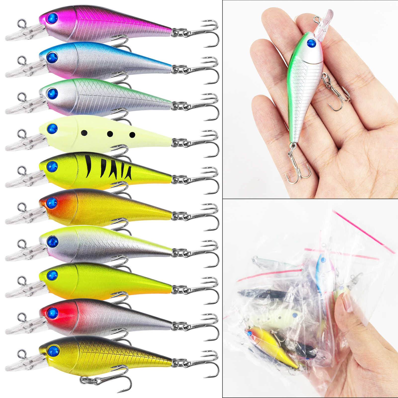 FREE FISHER 10Pcs/Lot Fishing Lures,Jerkbait Minnow,6.5cm/4.2g Hard Baits Artificial Wobblers,Trolling Swimbaits for Pike Trout 