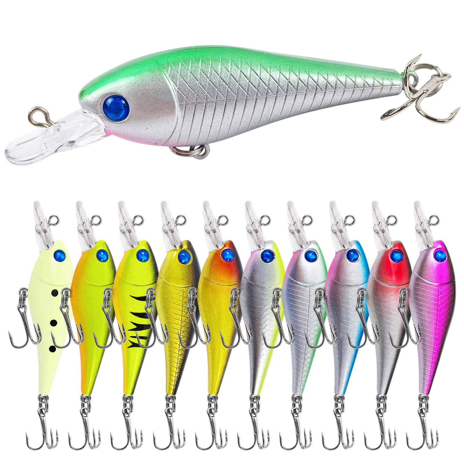 FREE FISHER Fishing Minnow Lures,10pcs/Lot Freshwater Hard Lures,Floating Fishing Swimbaits,Topwater Jerkbaits for Trout Bass