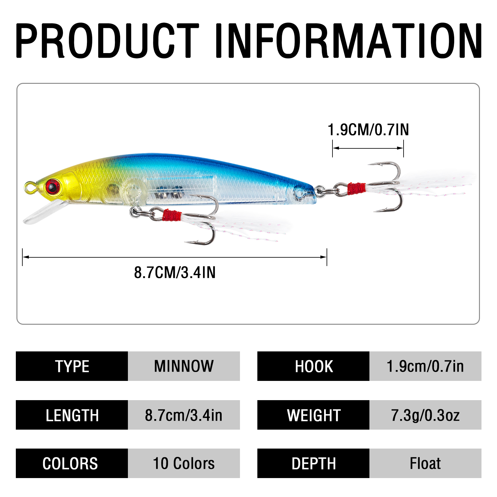 FREE FISHER Fishing Minnow Lures,10pcs/Lot Freshwater Hard Lures,Floating Fishing Swimbaits,Topwater Jerkbaits for Trout Bass