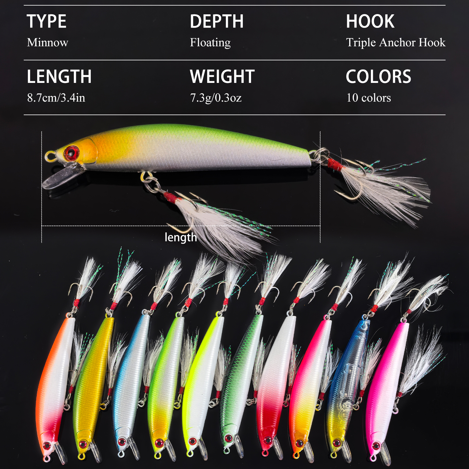 FREE FISHER 10Pcs/Lot 8.7cm/7.3g Fishing Lures,Jerkbait Minnow, Artificial WobblersHard Baits,Trolling Swimbaits for Pike Trout